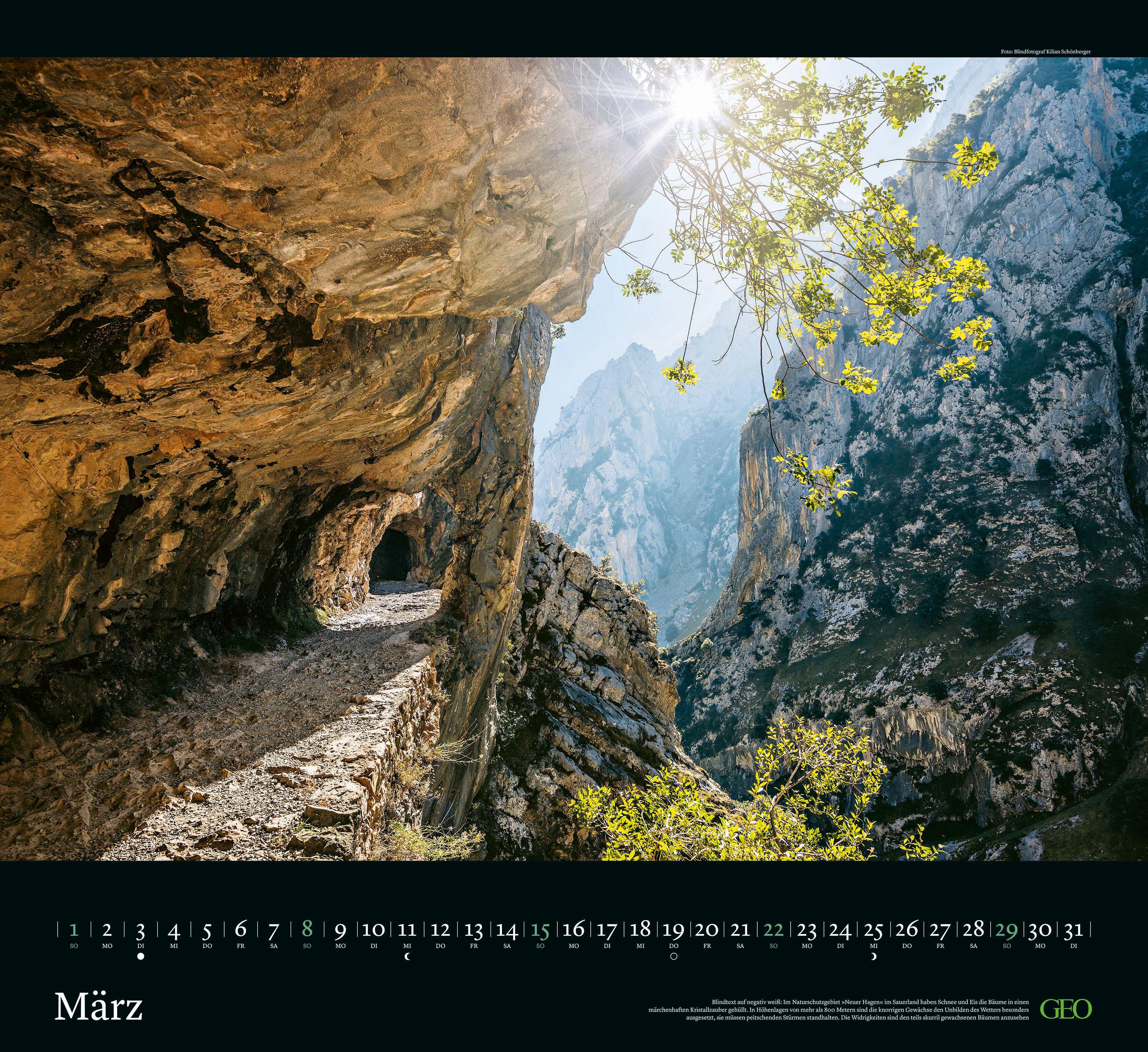 Beispielinhalt (Bild) GEO Klassiker: Traumpfade 2026 - Wand-Kalender - Reise-Kalender - 60x55