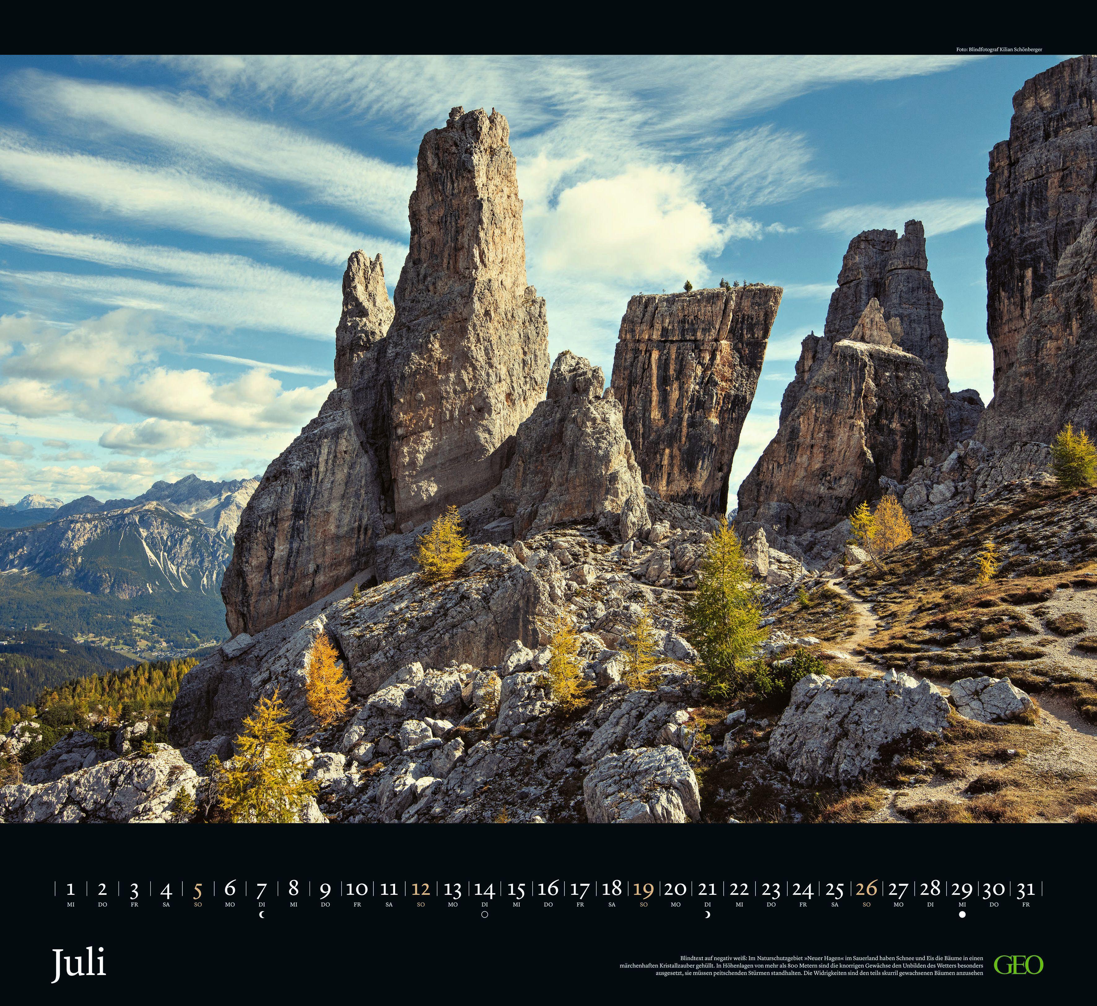 Beispielinhalt (Bild) GEO Klassiker: Traumpfade 2026 - Wand-Kalender - Reise-Kalender - 60x55