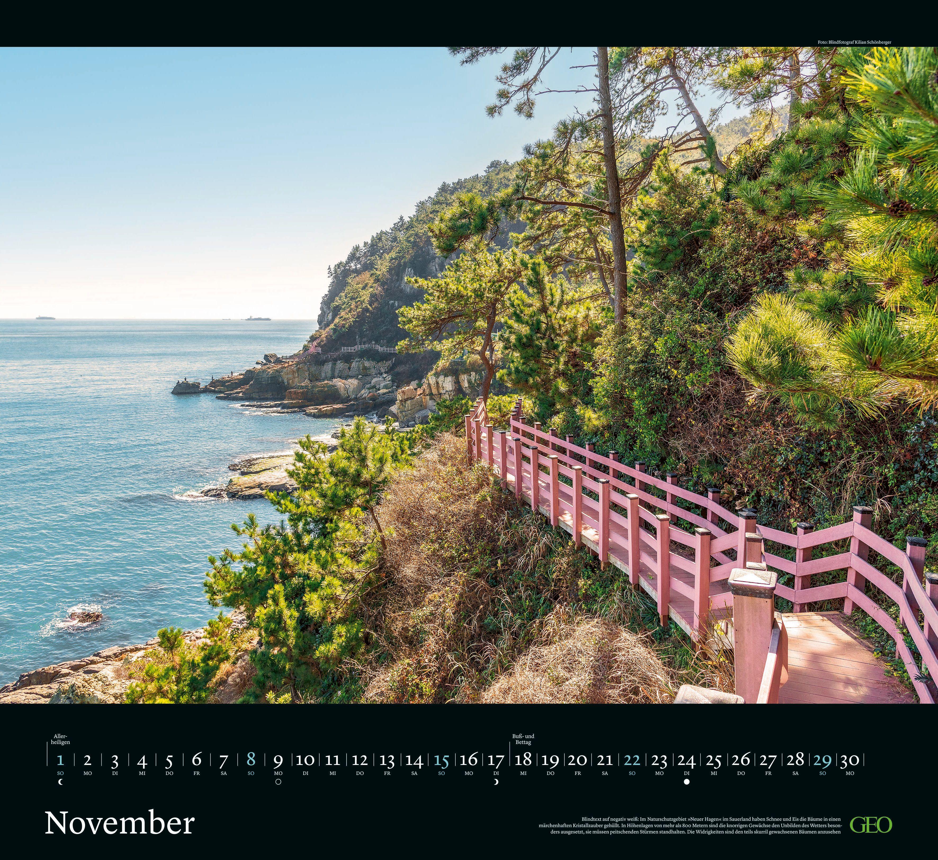 Beispielinhalt (Bild) GEO Klassiker: Traumpfade 2026 - Wand-Kalender - Reise-Kalender - 60x55