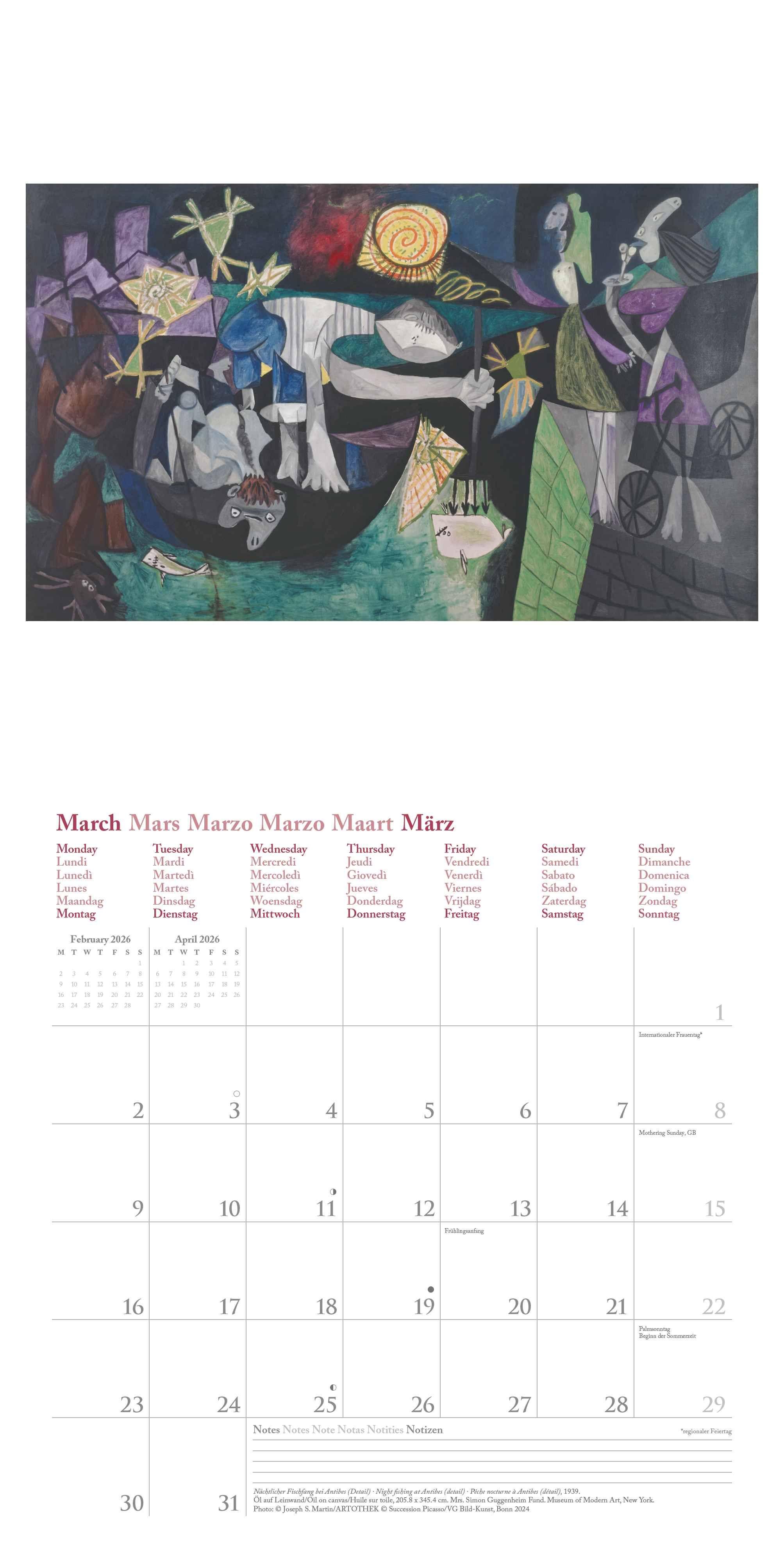 Beispielinhalt (Bild) Picasso 2026 - Wand-Kalender - Broschüren-Kalender - 30x30 - 30x60 geöffnet - Kunst-Kalender