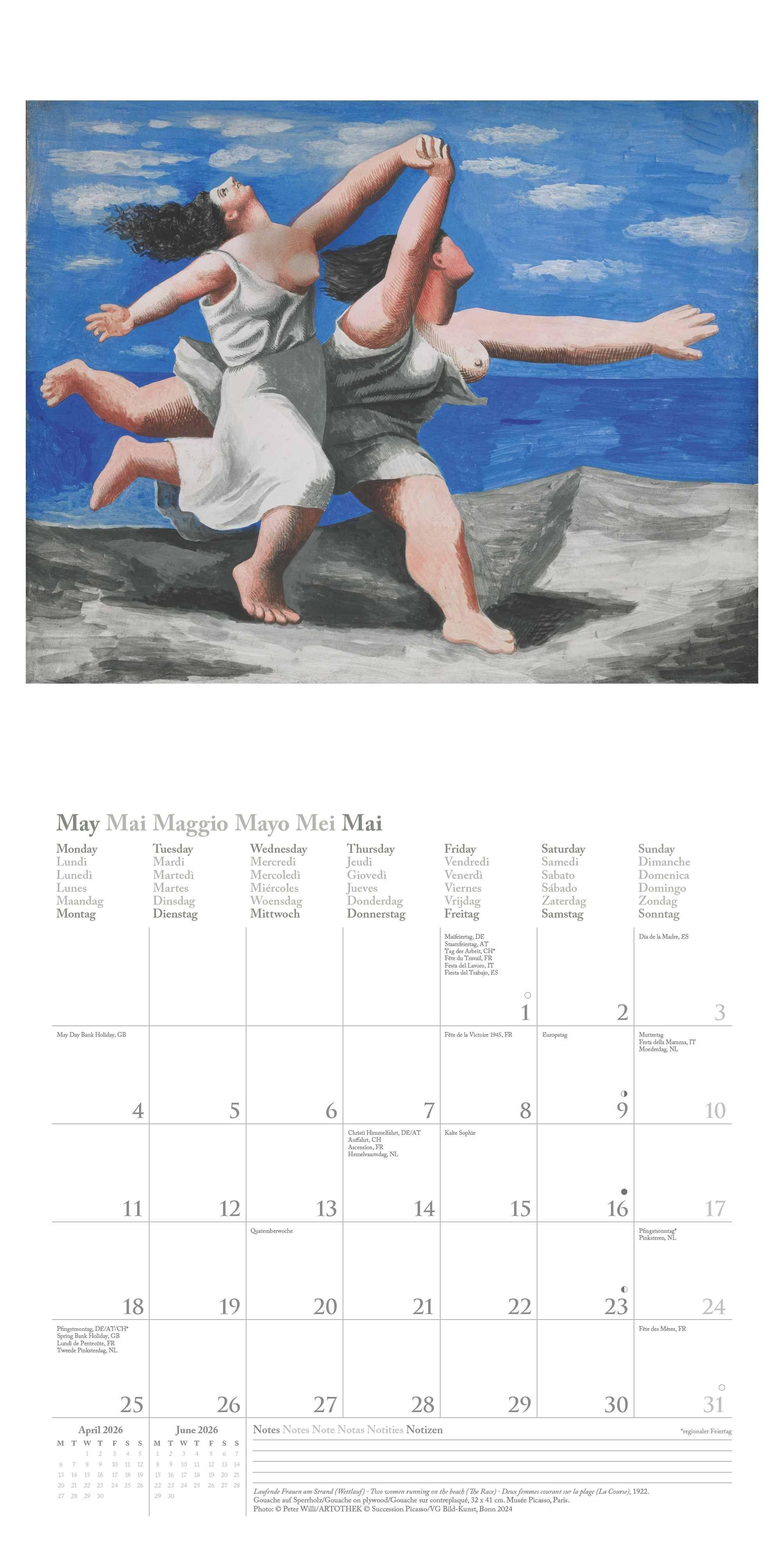 Beispielinhalt (Bild) Picasso 2026 - Wand-Kalender - Broschüren-Kalender - 30x30 - 30x60 geöffnet - Kunst-Kalender