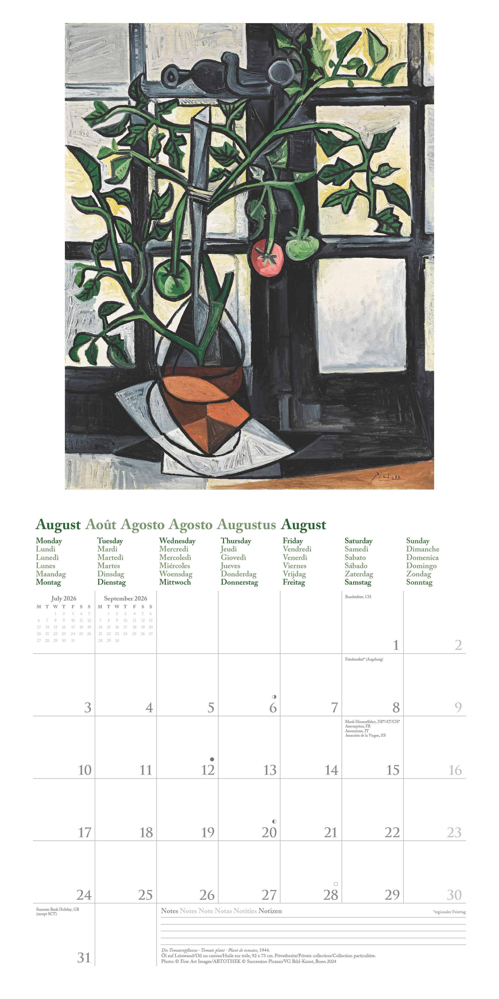 Beispielinhalt (Bild) Picasso 2026 - Wand-Kalender - Broschüren-Kalender - 30x30 - 30x60 geöffnet - Kunst-Kalender