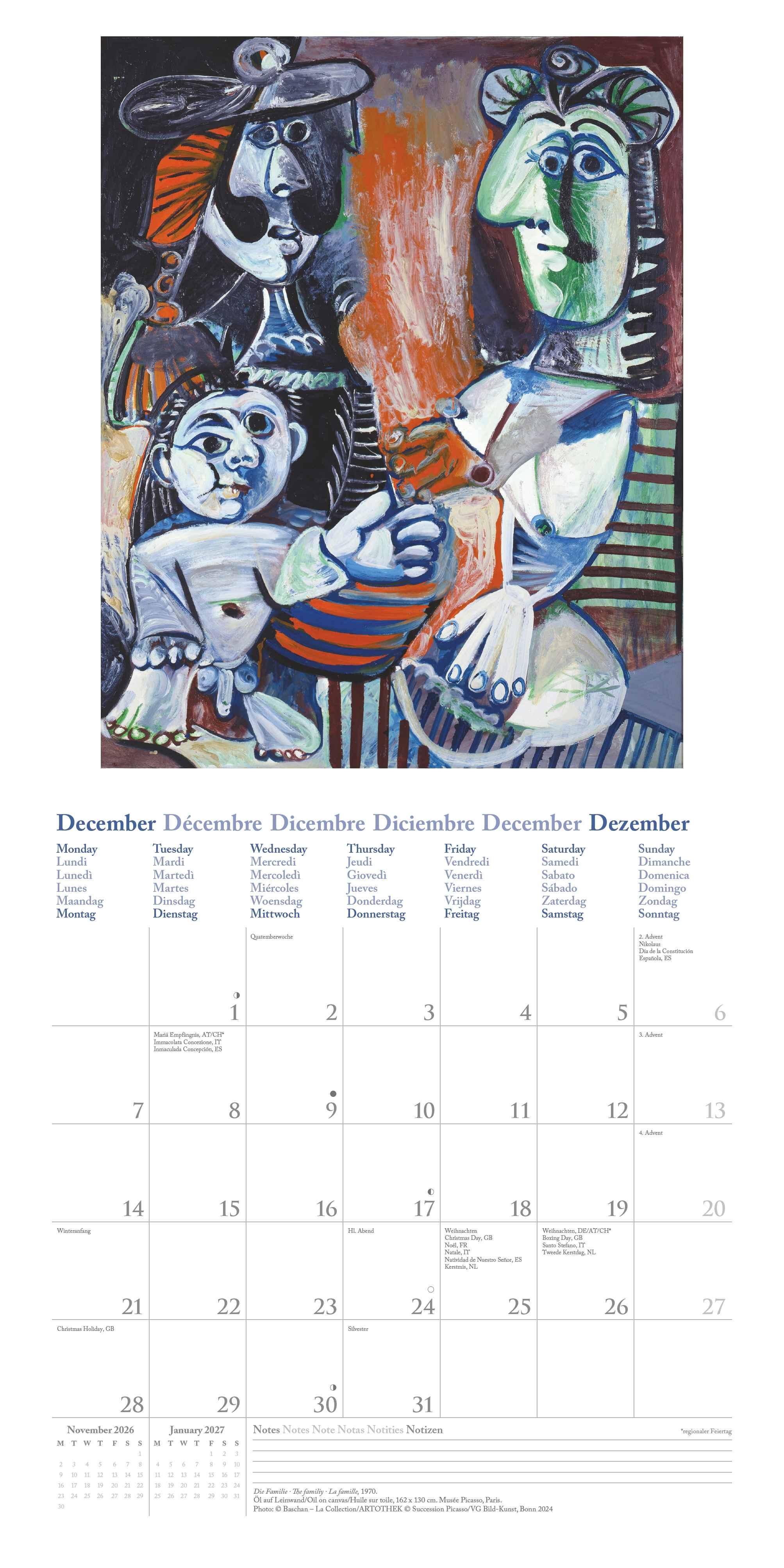 Beispielinhalt (Bild) Picasso 2026 - Wand-Kalender - Broschüren-Kalender - 30x30 - 30x60 geöffnet - Kunst-Kalender