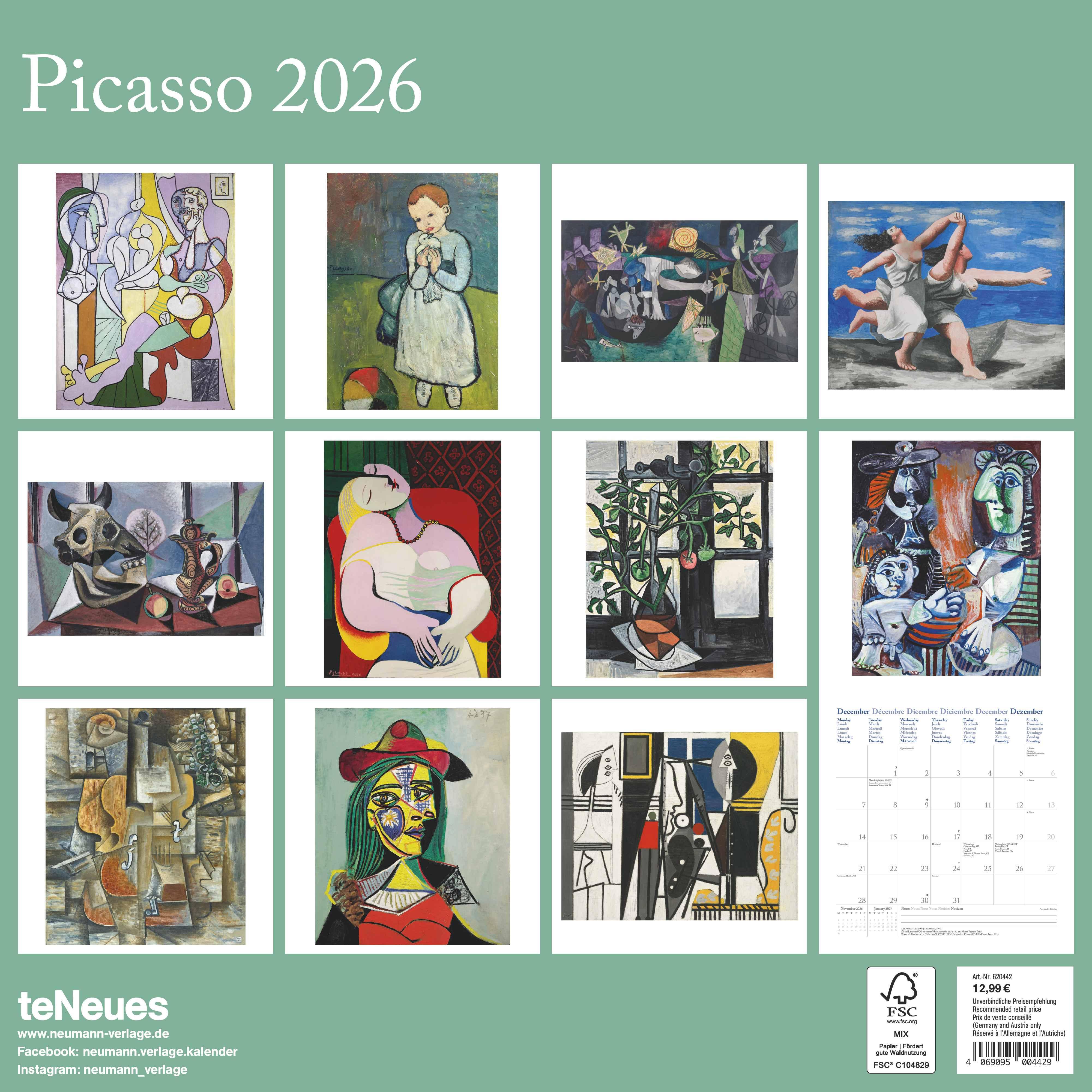 Rückseitencover Picasso 2026 - Wand-Kalender - Broschüren-Kalender - 30x30 - 30x60 geöffnet - Kunst-Kalender
