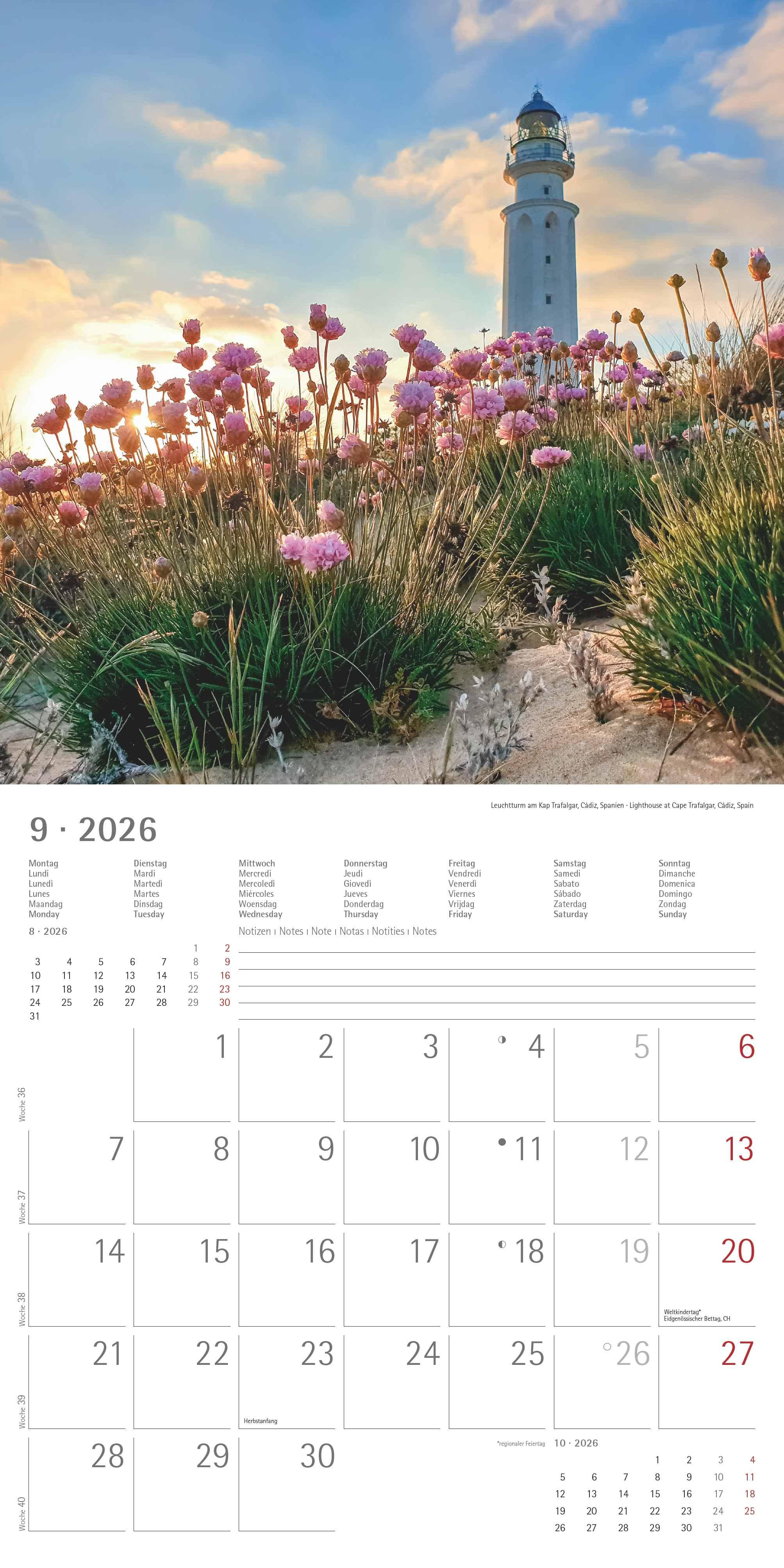Beispielinhalt (Bild) Leuchttürme 2026 - Broschürenkalender 30x30 cm (30x60 geöffnet) - Kalender mit Platz für Notizen - Wandkalender - Wandplaner - Leuchtturmkalender