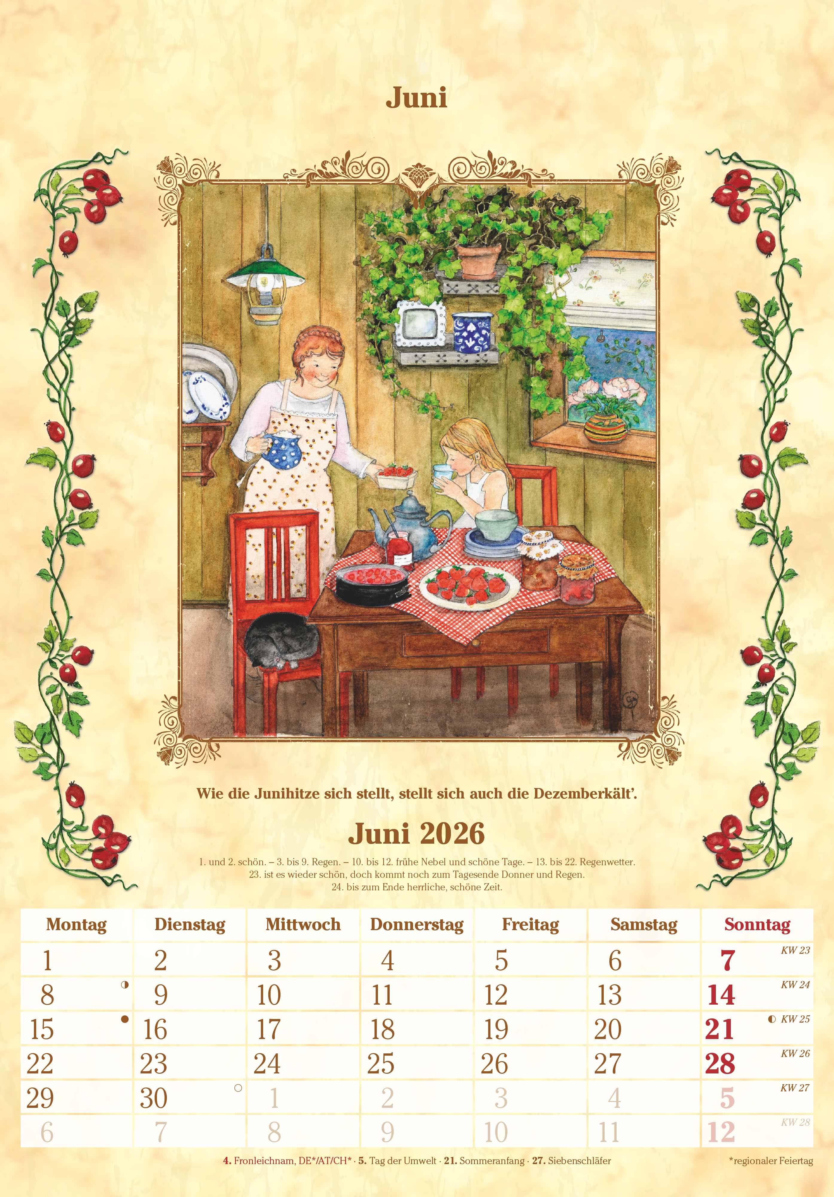 Beispielinhalt (Bild) Bauernkalender 2026 - Bildkalender 23,7x34 cm - mit Wetterprognosen, Bauernregeln und liebevollen Illustrationen - Wandkalender - Alpha Edition