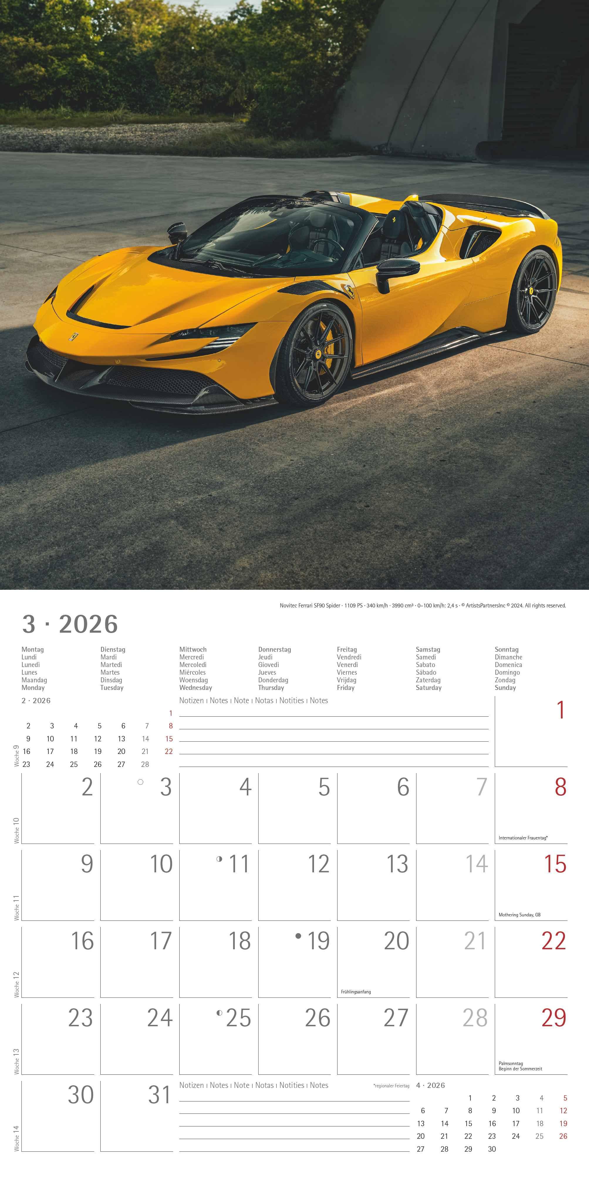 Beispielinhalt (Bild) High Speed 2026 - Broschürenkalender 30x30 cm (30x60 geöffnet) - Kalender mit Platz für Notizen - Bildkalender - Wandplaner - Technikkalender