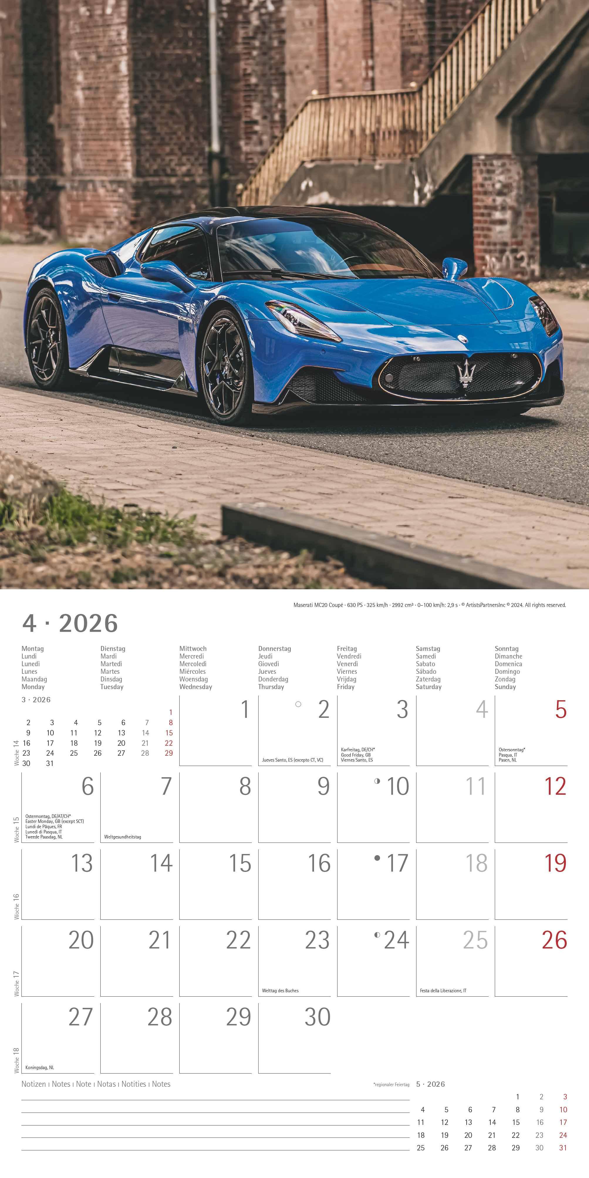 Beispielinhalt (Bild) High Speed 2026 - Broschürenkalender 30x30 cm (30x60 geöffnet) - Kalender mit Platz für Notizen - Bildkalender - Wandplaner - Technikkalender