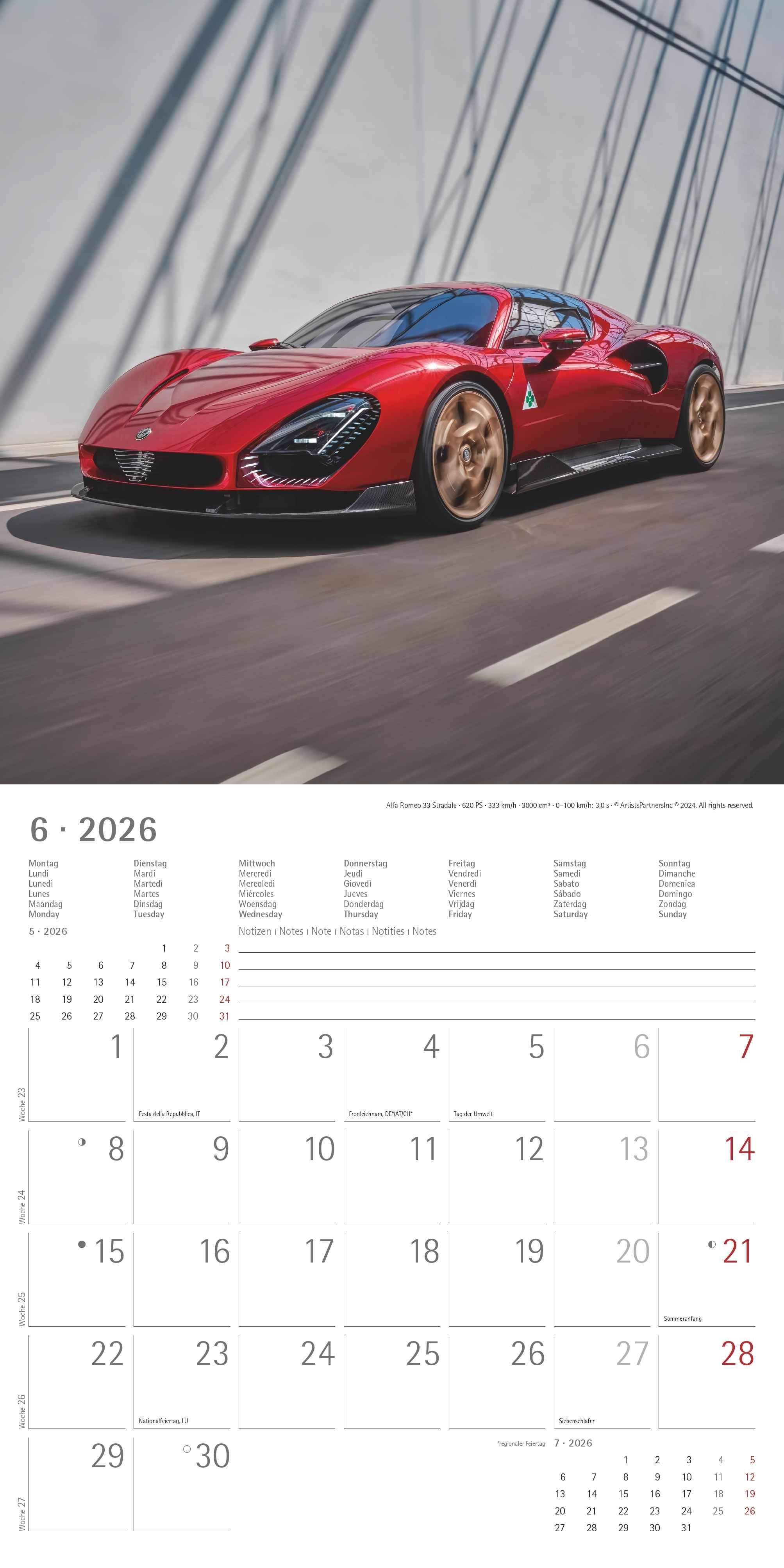Beispielinhalt (Bild) High Speed 2026 - Broschürenkalender 30x30 cm (30x60 geöffnet) - Kalender mit Platz für Notizen - Bildkalender - Wandplaner - Technikkalender