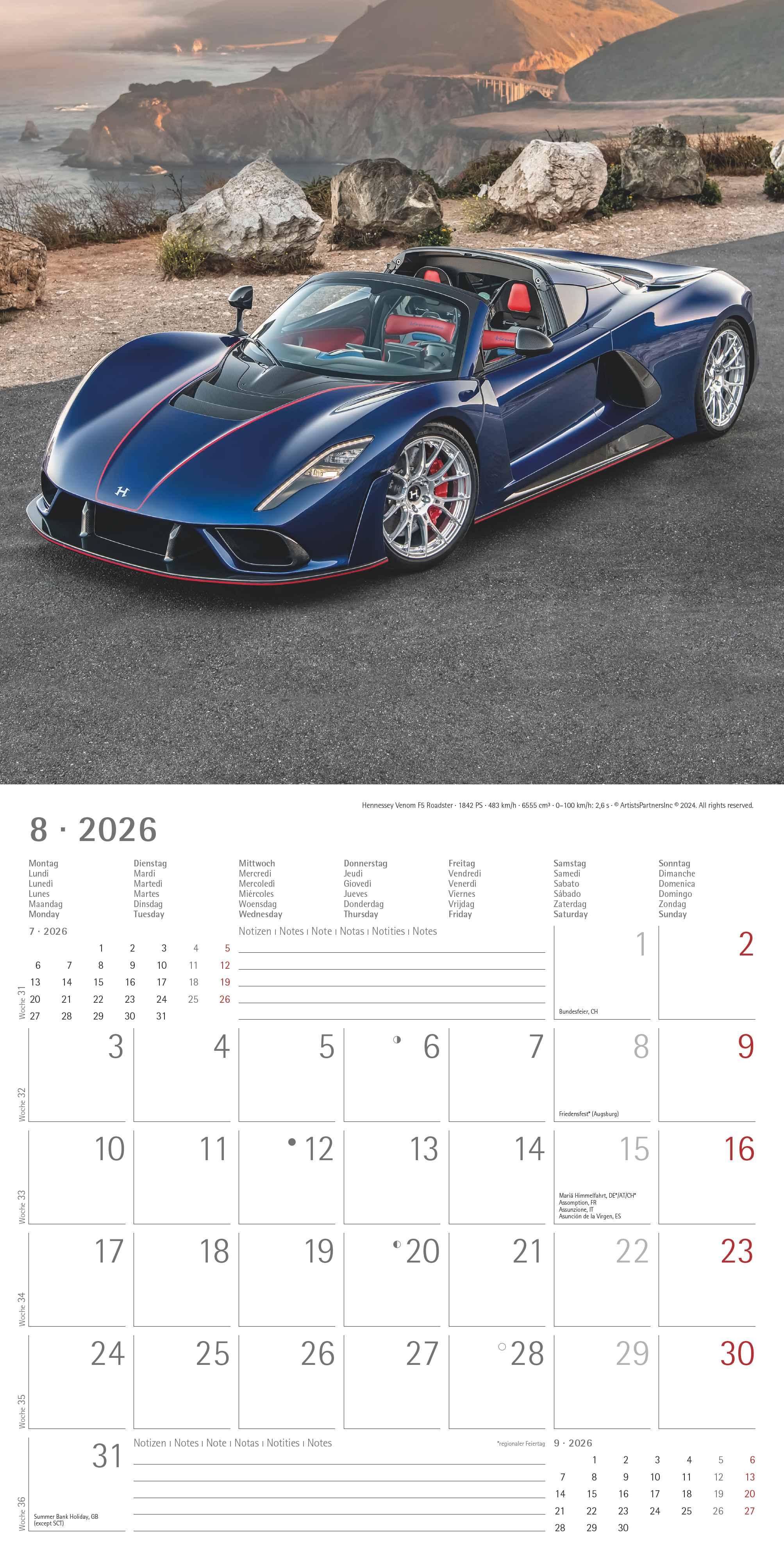 Beispielinhalt (Bild) High Speed 2026 - Broschürenkalender 30x30 cm (30x60 geöffnet) - Kalender mit Platz für Notizen - Bildkalender - Wandplaner - Technikkalender