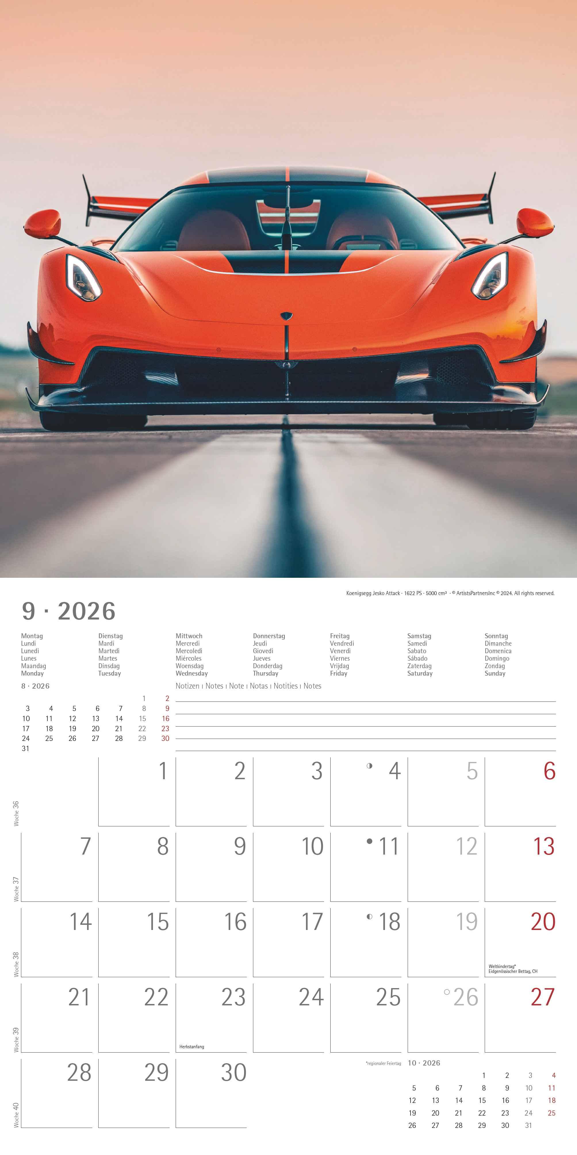 Beispielinhalt (Bild) High Speed 2026 - Broschürenkalender 30x30 cm (30x60 geöffnet) - Kalender mit Platz für Notizen - Bildkalender - Wandplaner - Technikkalender