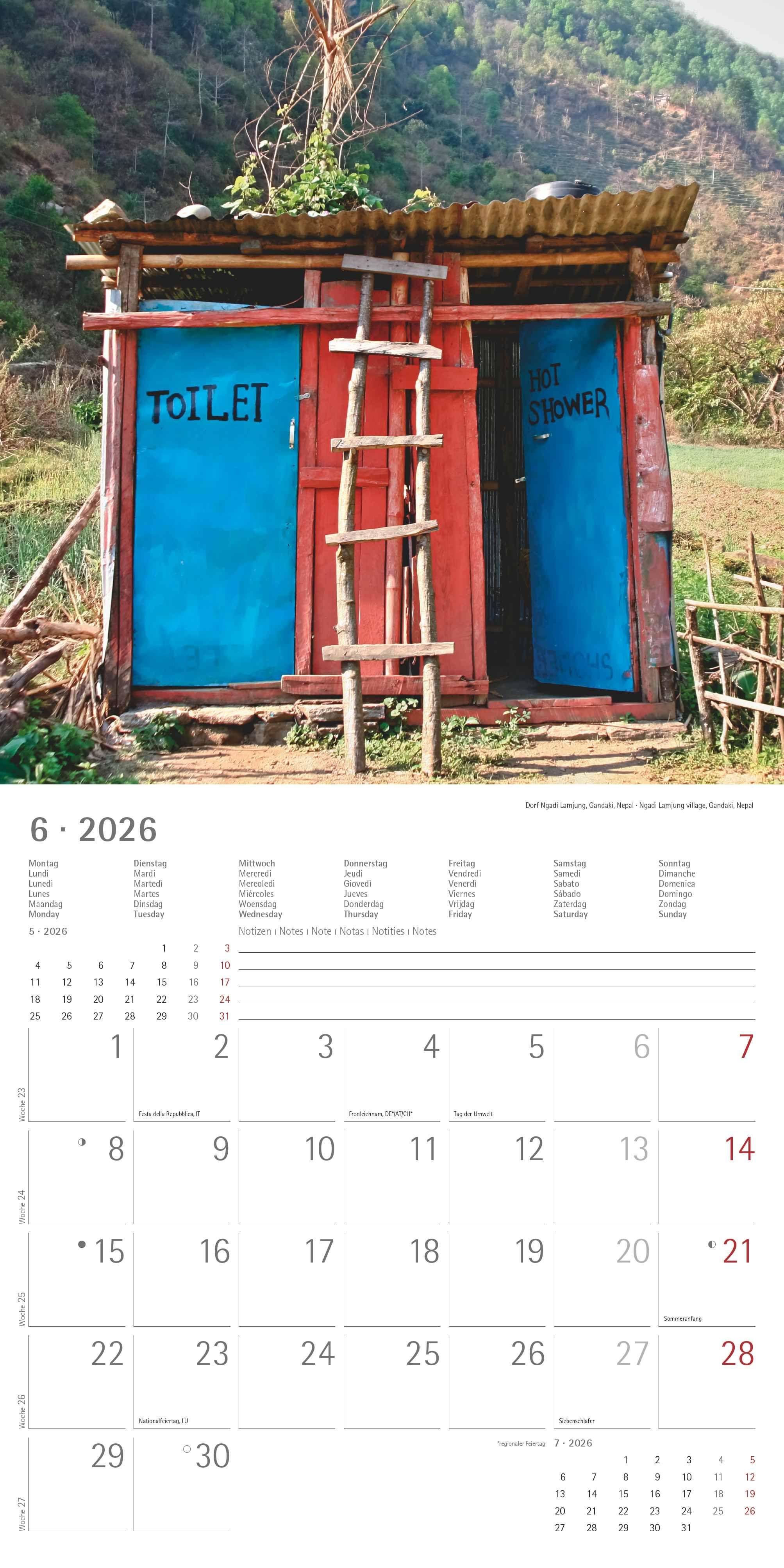 Beispielinhalt (Bild) Toilets Around the World 2026 - Wand-Kalender - Broschüren-Kalender - 30x30 - 30x60 geöffnet - Toiletten-Kalender