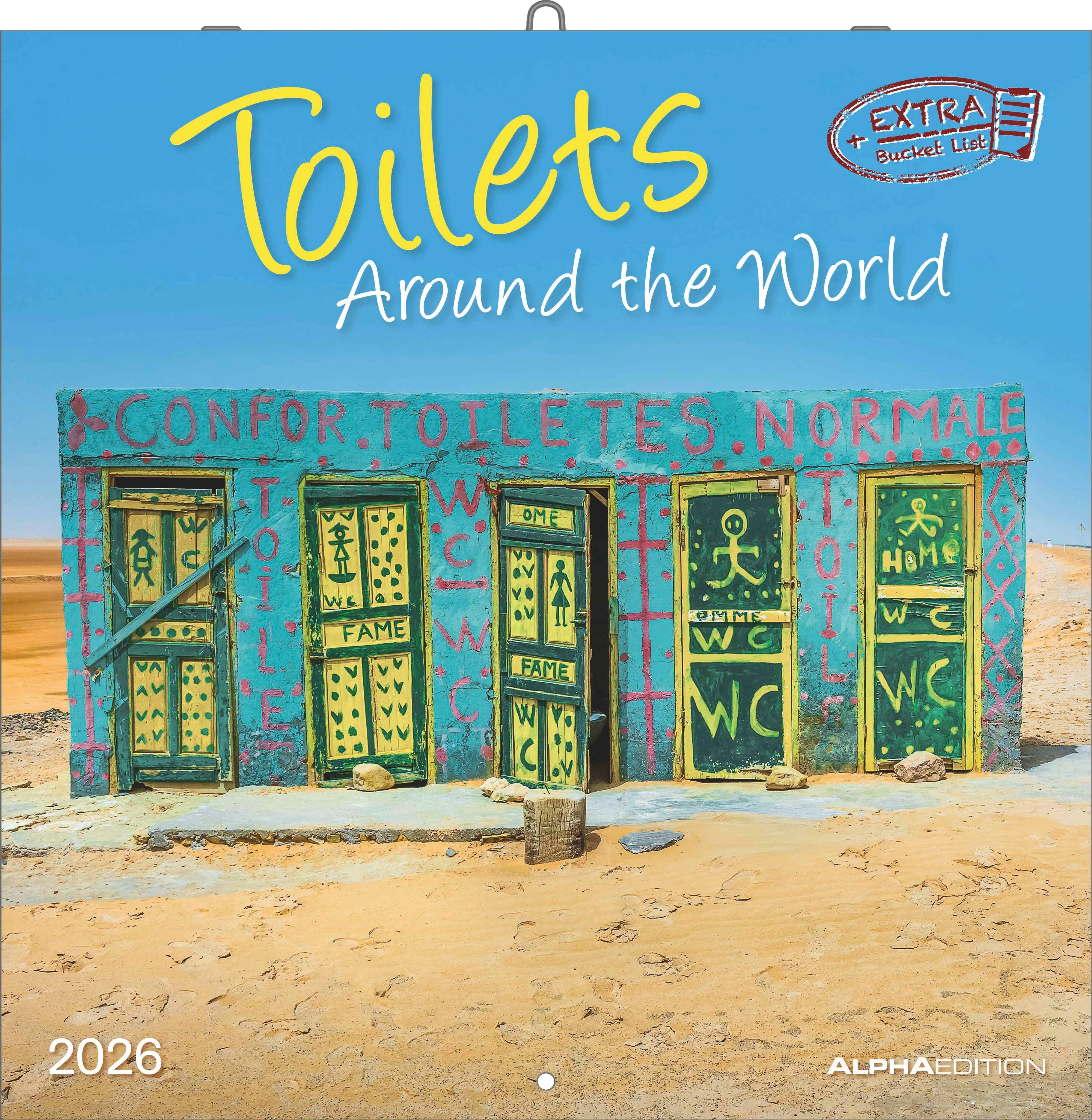 Vorderes Coverbild Toilets Around the World 2026 - Wand-Kalender - Broschüren-Kalender - 30x30 - 30x60 geöffnet - Toiletten-Kalender