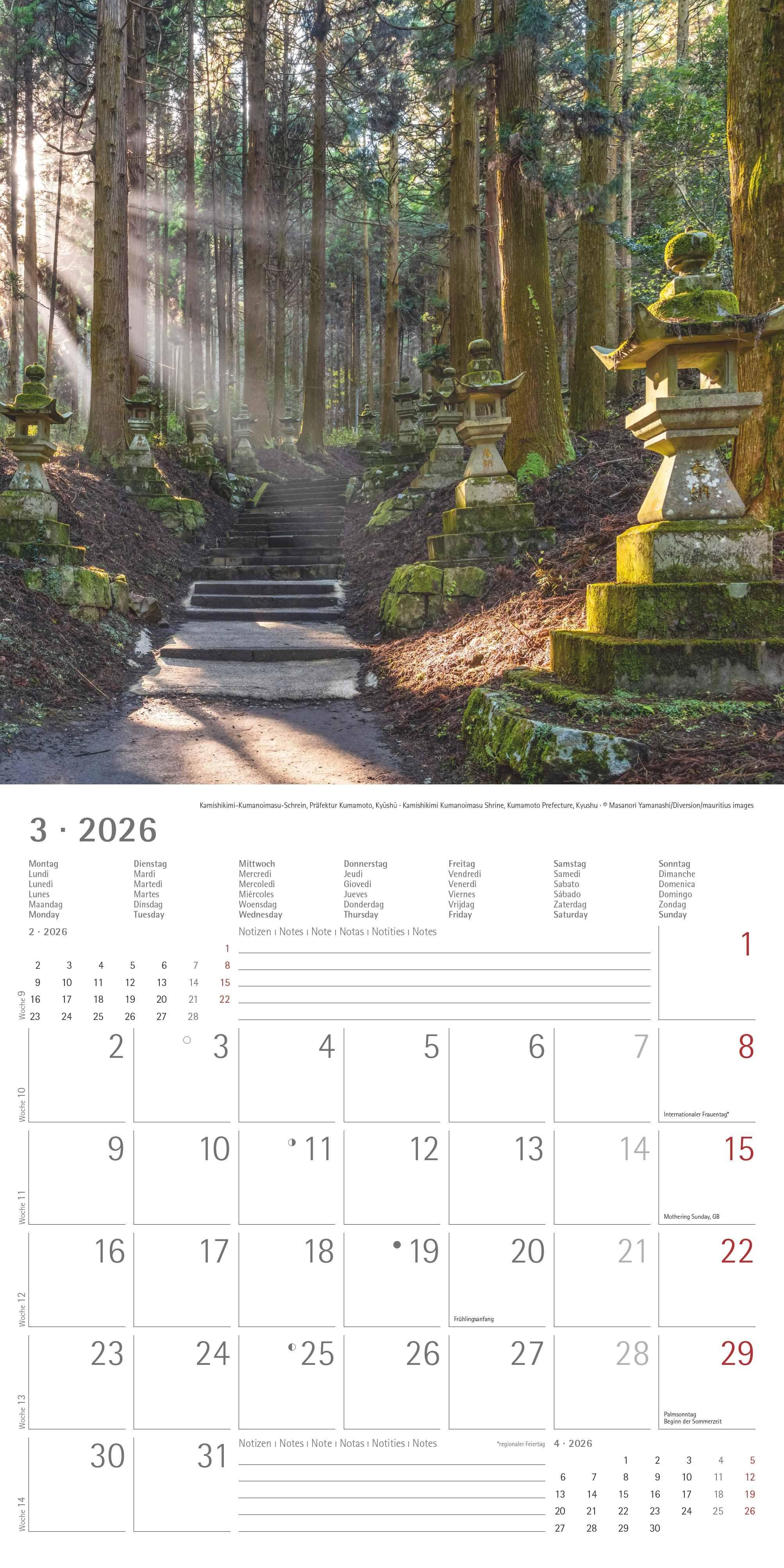 Beispielinhalt (Bild) Japan 2026 - Wand-Kalender - Broschüren-Kalender - 30x30 - 30x60 geöffnet - Reise-Kalender