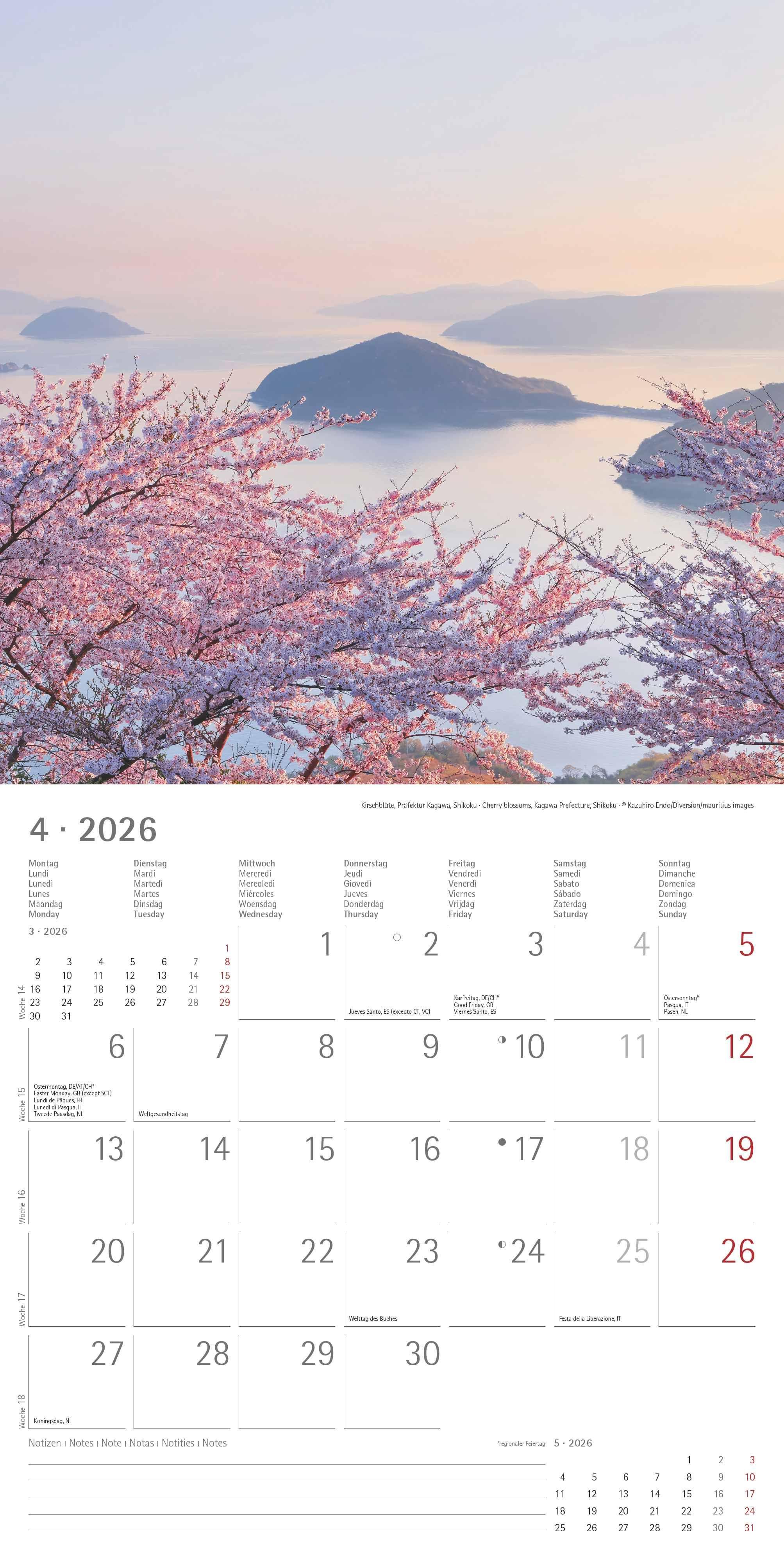 Beispielinhalt (Bild) Japan 2026 - Wand-Kalender - Broschüren-Kalender - 30x30 - 30x60 geöffnet - Reise-Kalender