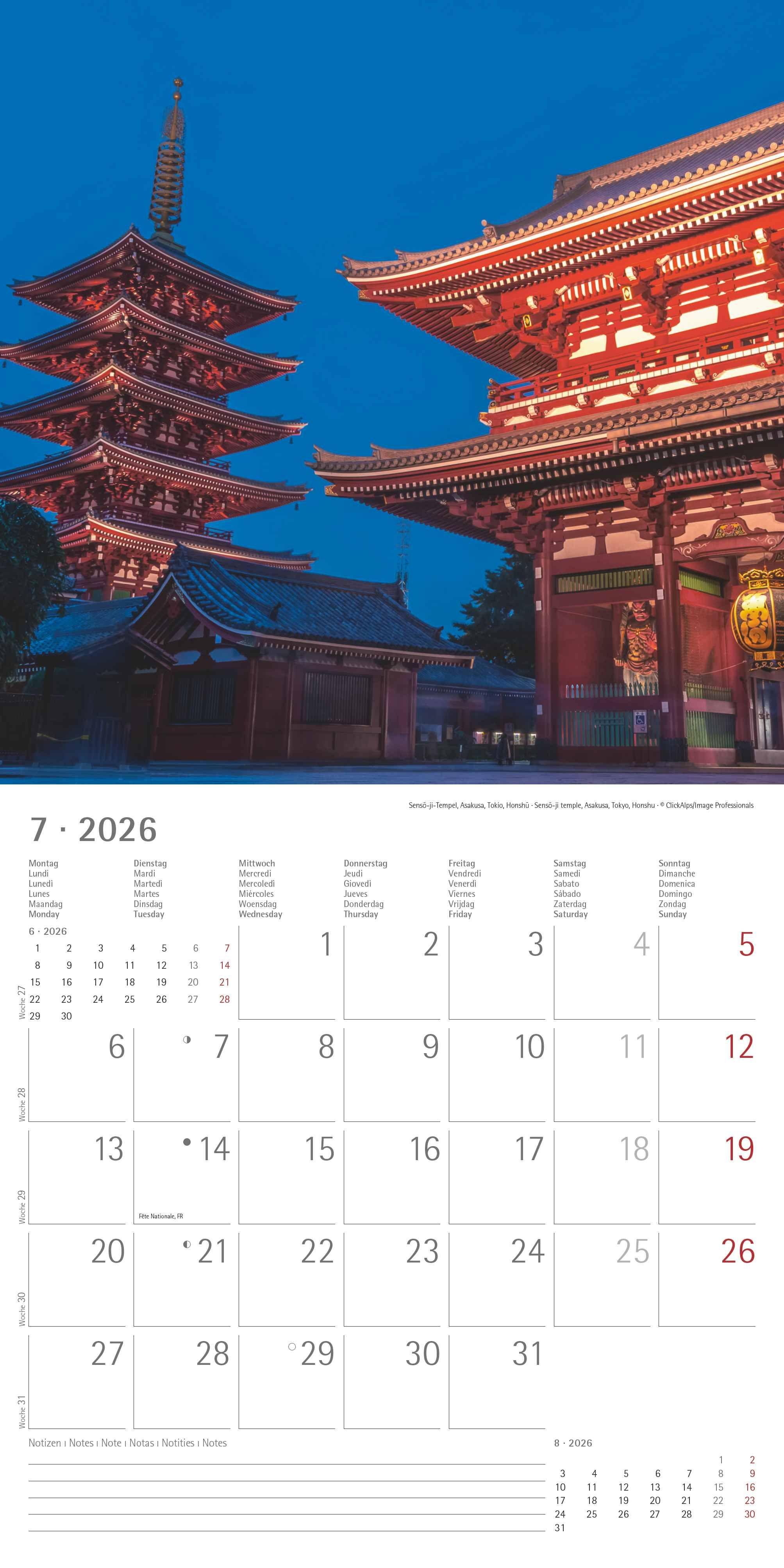 Beispielinhalt (Bild) Japan 2026 - Wand-Kalender - Broschüren-Kalender - 30x30 - 30x60 geöffnet - Reise-Kalender