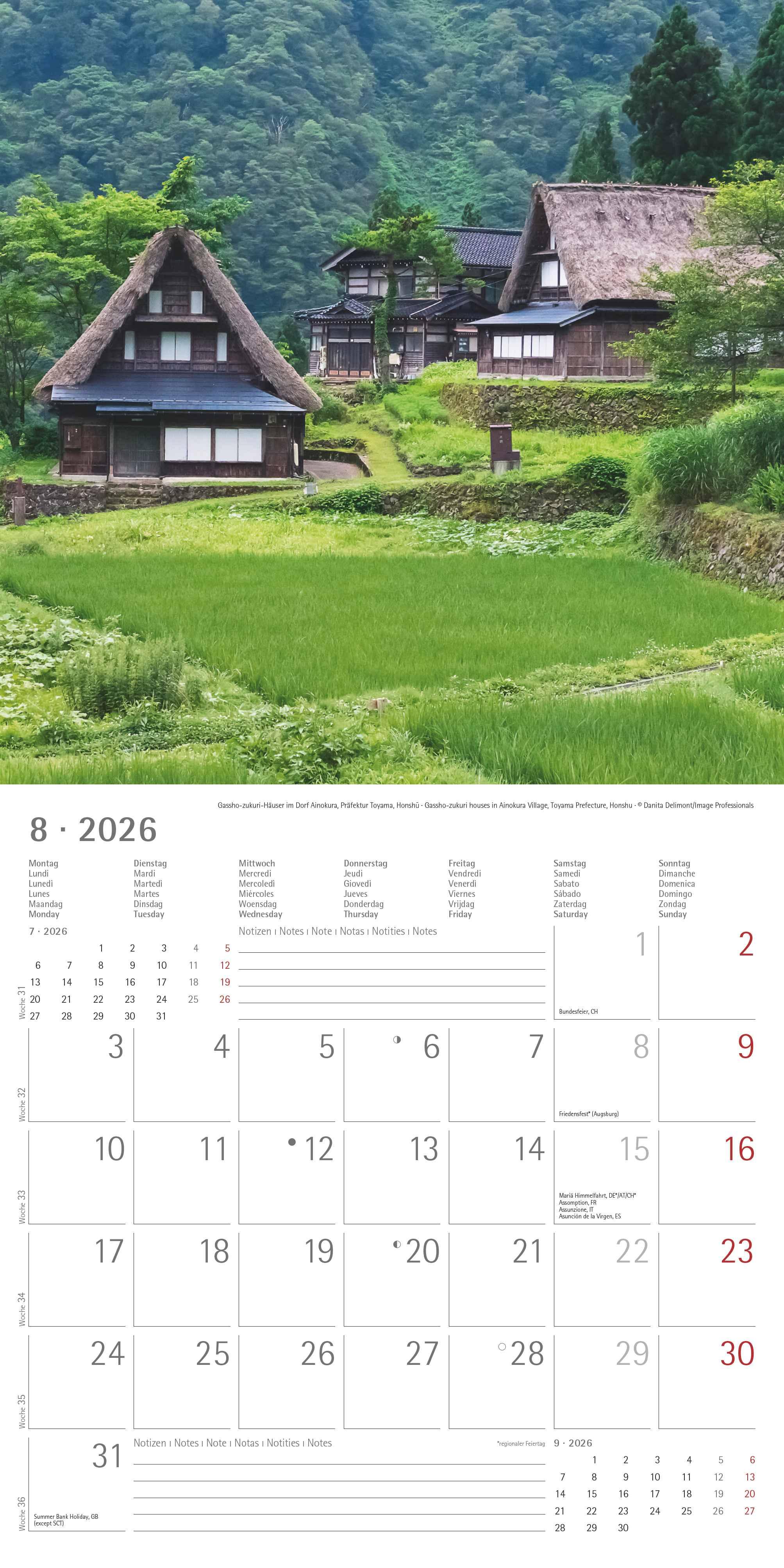 Beispielinhalt (Bild) Japan 2026 - Wand-Kalender - Broschüren-Kalender - 30x30 - 30x60 geöffnet - Reise-Kalender