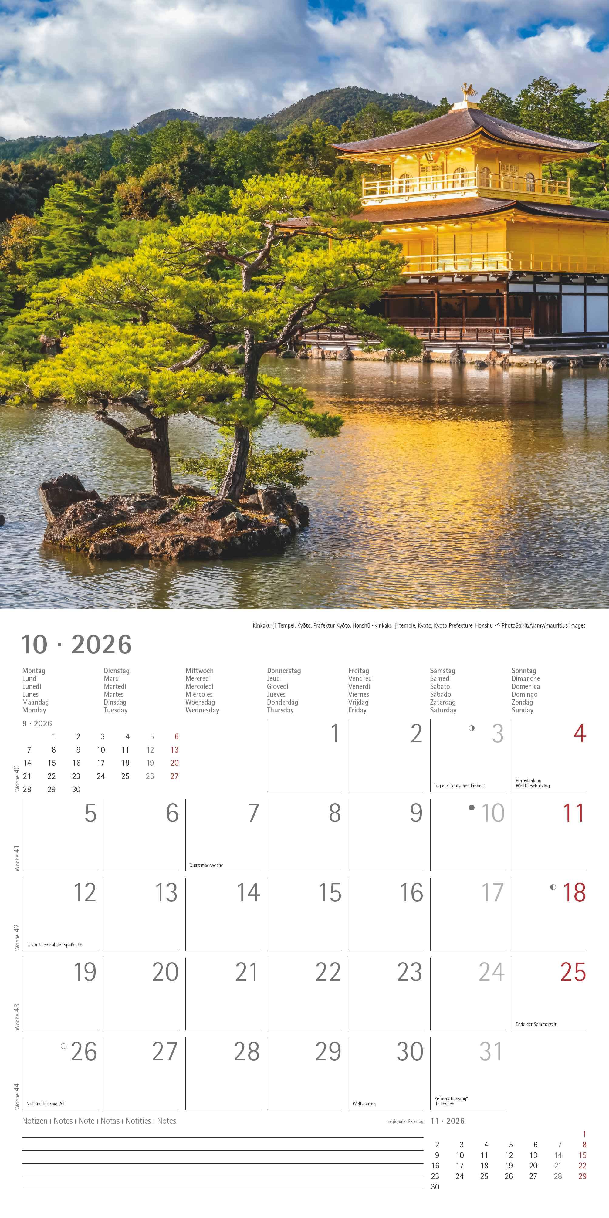 Beispielinhalt (Bild) Japan 2026 - Wand-Kalender - Broschüren-Kalender - 30x30 - 30x60 geöffnet - Reise-Kalender