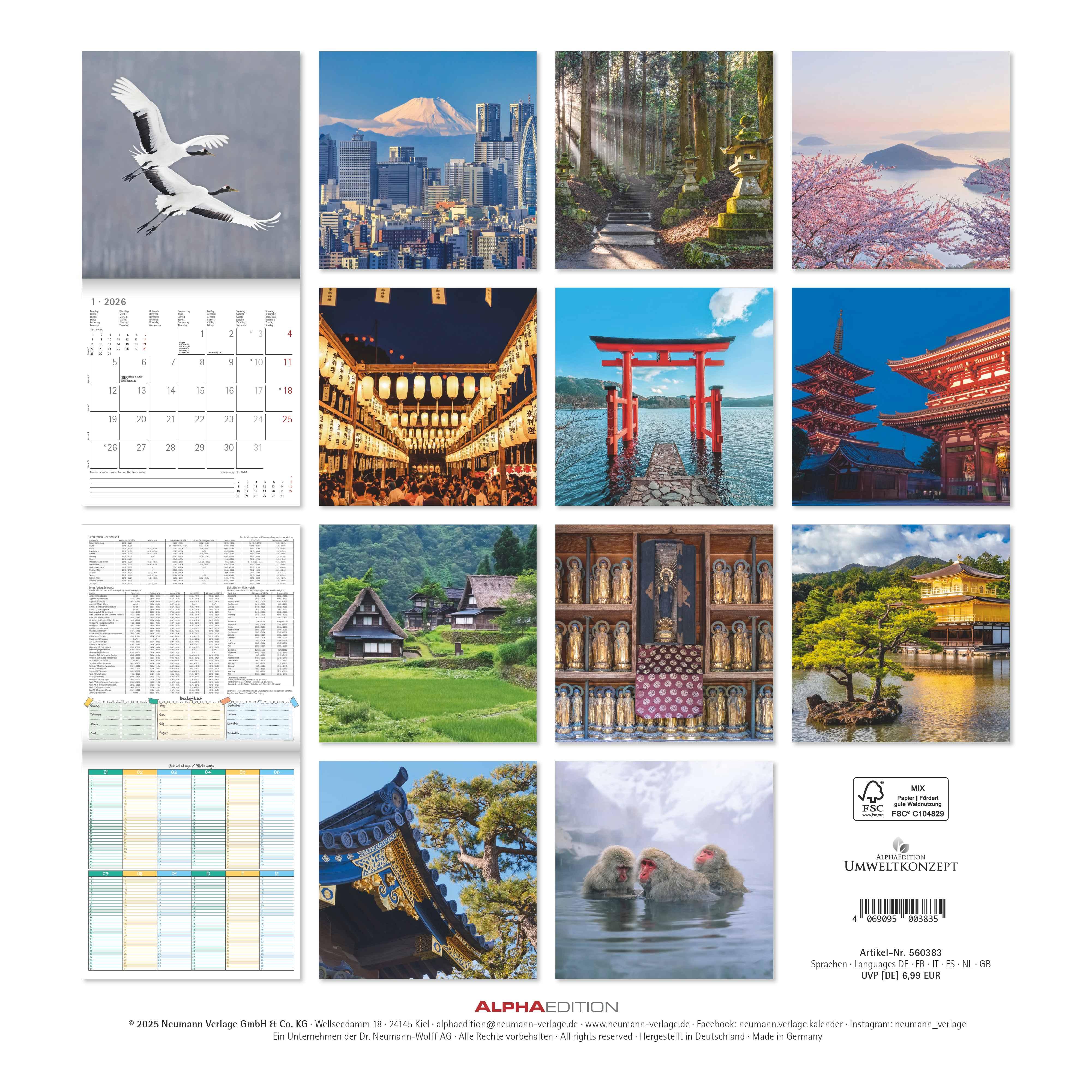 Rückseitencover Japan 2026 - Wand-Kalender - Broschüren-Kalender - 30x30 - 30x60 geöffnet - Reise-Kalender
