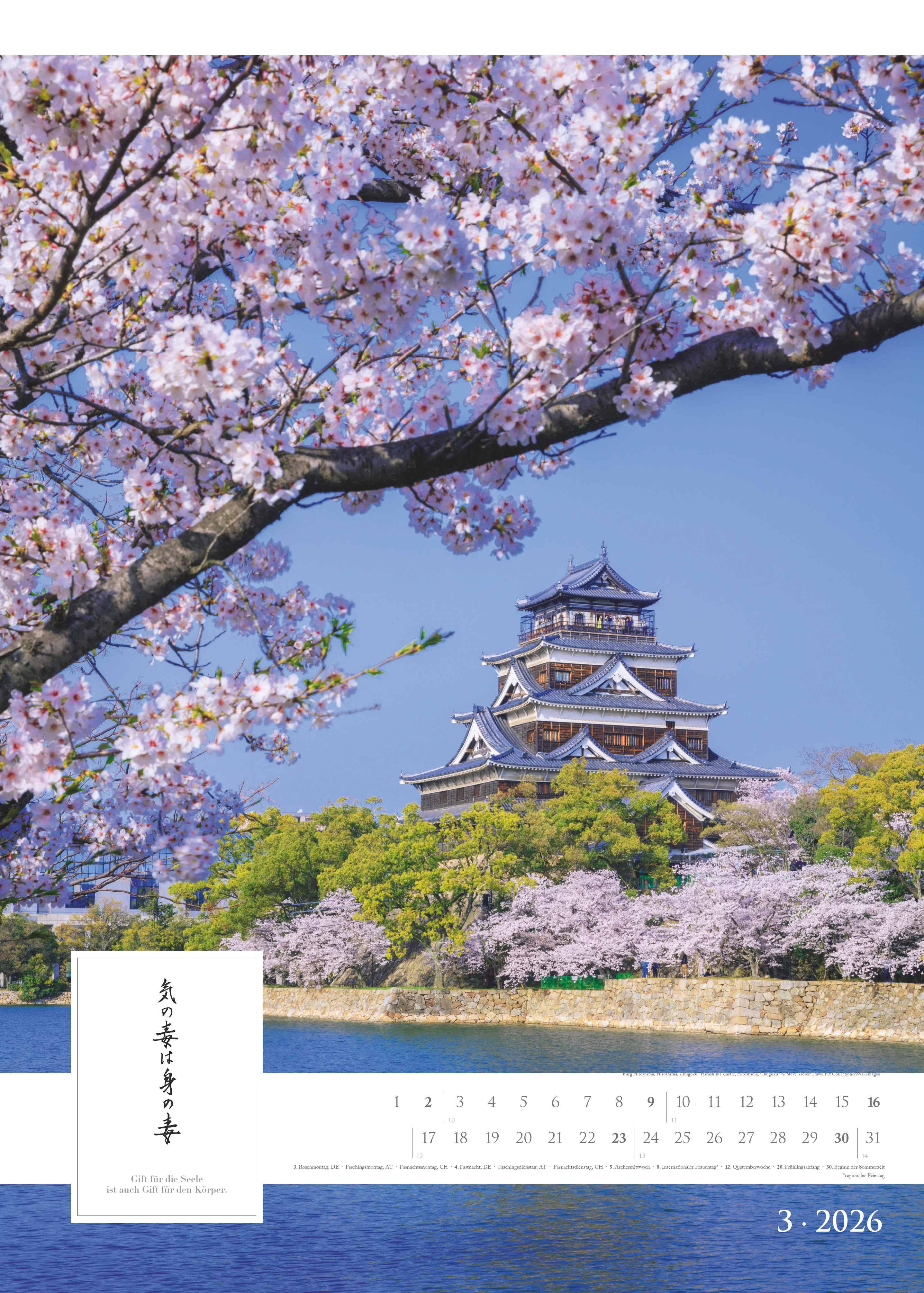Beispielinhalt (Bild) Spirit of Japan 2026 - Bildkalender XXL 50x70 cm - mit japanischer Kalligraphie, inkl. Übersetzung - Landschaftskalender - Wandkalender - Wandplaner