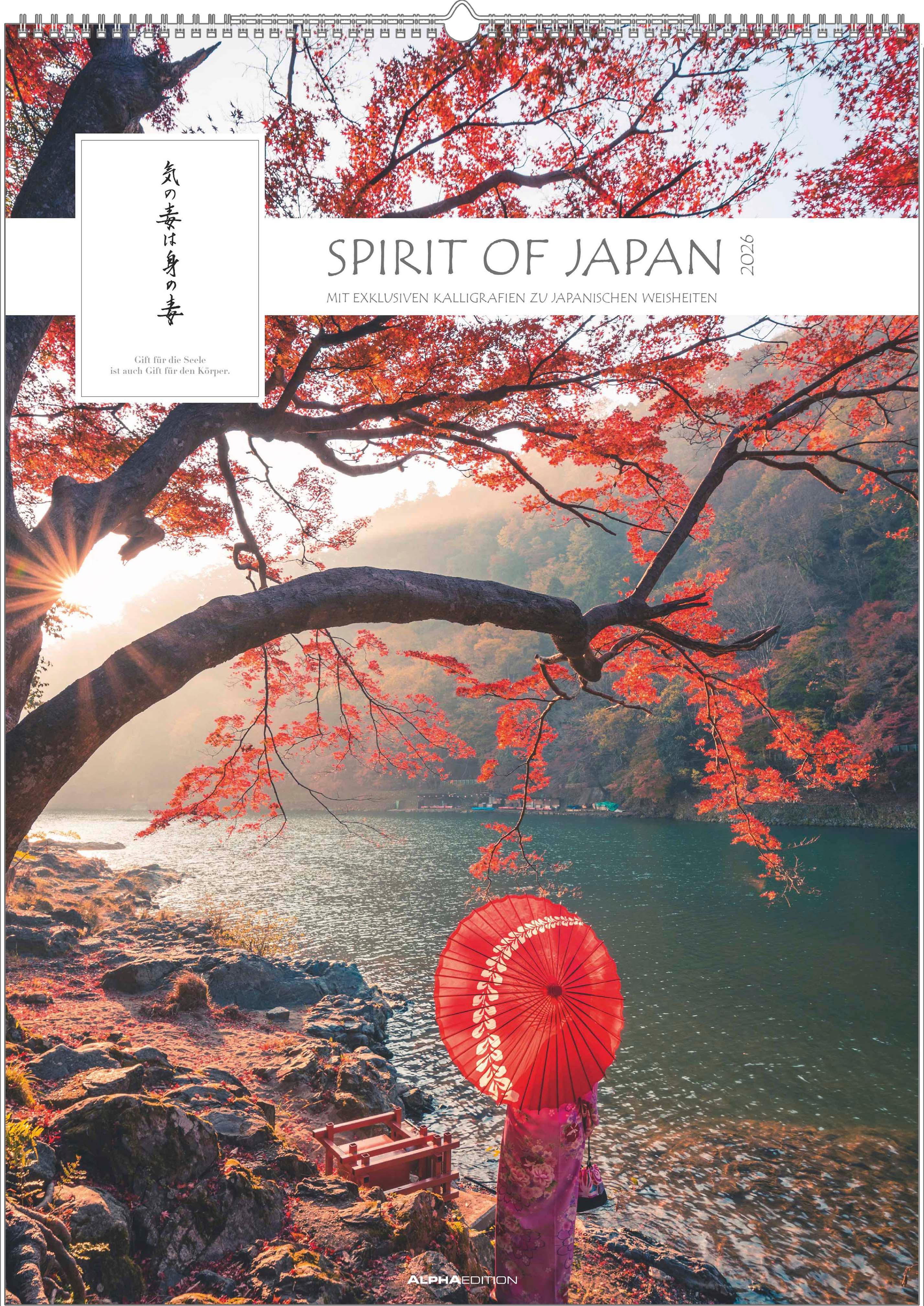 Vorderes Coverbild Spirit of Japan 2026 - Bildkalender XXL 50x70 cm - mit japanischer Kalligraphie, inkl. Übersetzung - Landschaftskalender - Wandkalender - Wandplaner