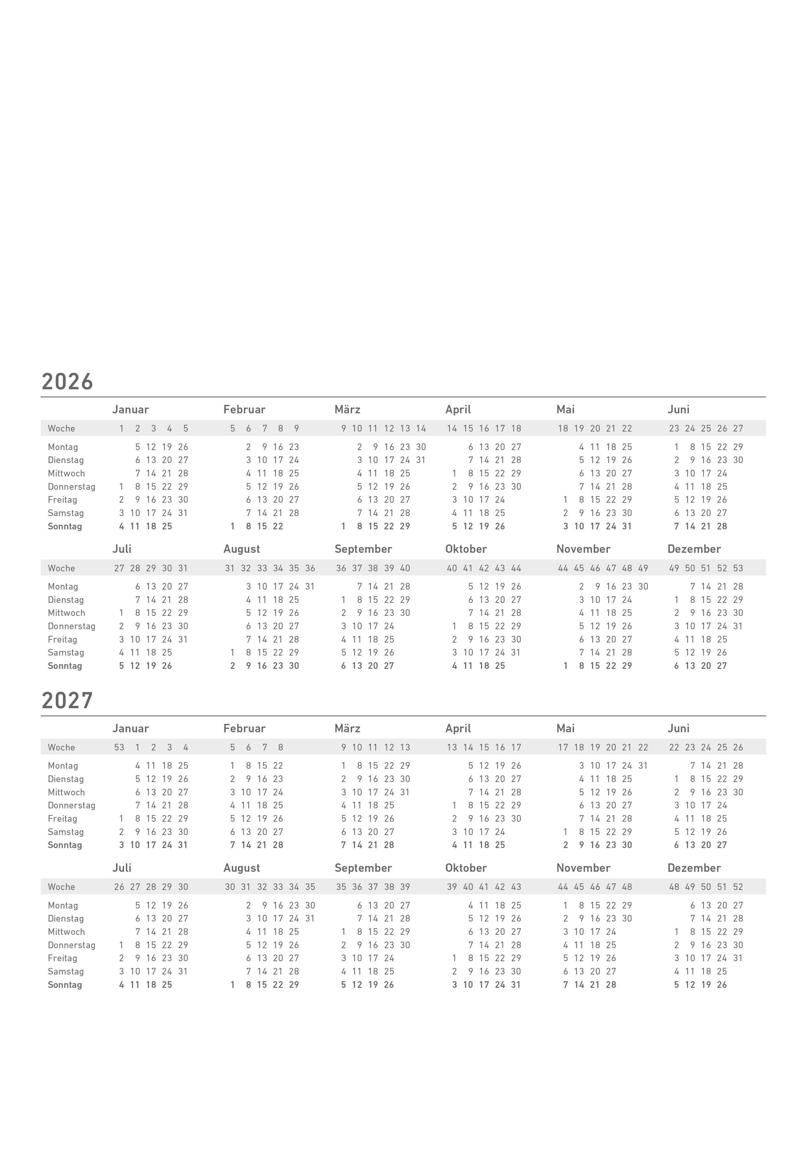 Beispielinhalt (Bild) Familienplaner Cartoon 2026- Bildkalender 23,7x34 cm - 6 Spalten - Kalender mit Platz für Notizen - mit vielen Zusatzinformationen - Wandkalender