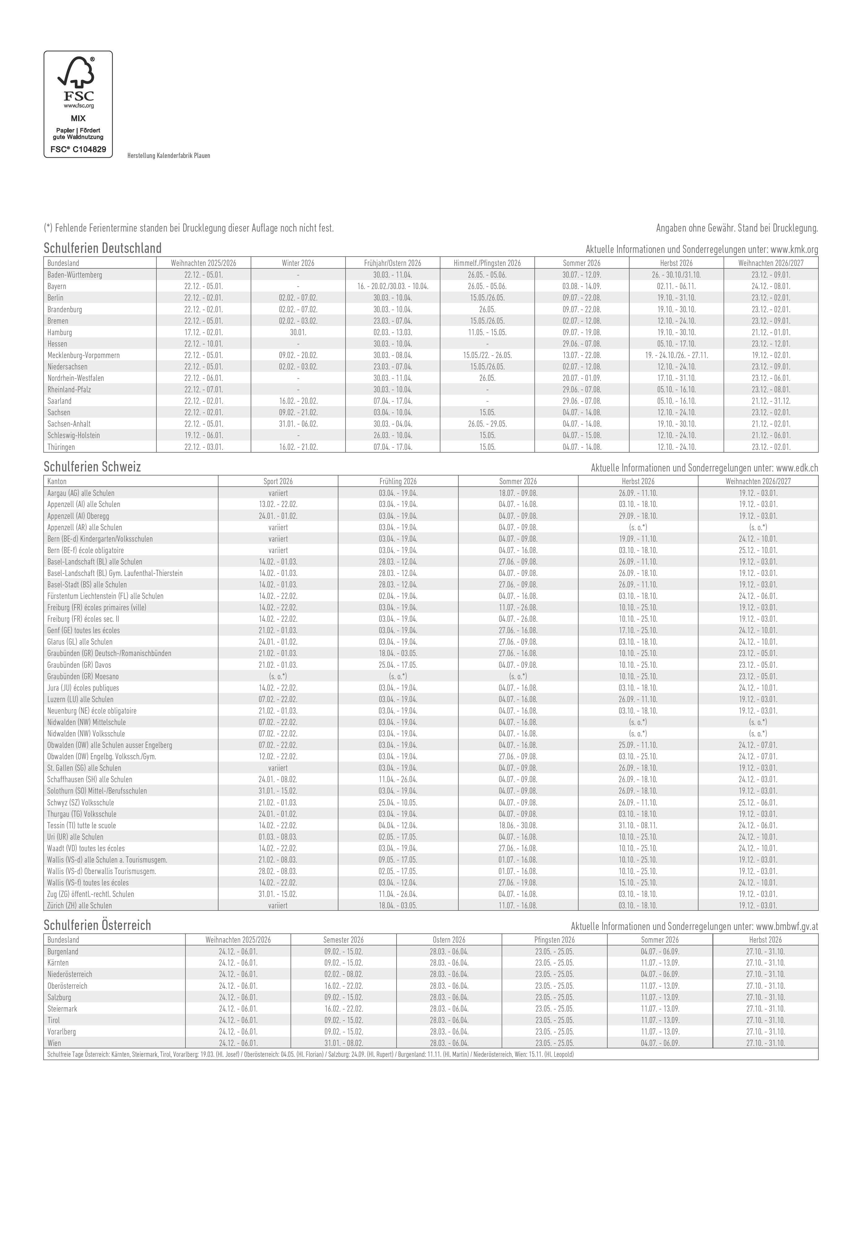 Beispielinhalt (Bild) Familienplaner Cartoon 2026- Bildkalender 23,7x34 cm - 6 Spalten - Kalender mit Platz für Notizen - mit vielen Zusatzinformationen - Wandkalender