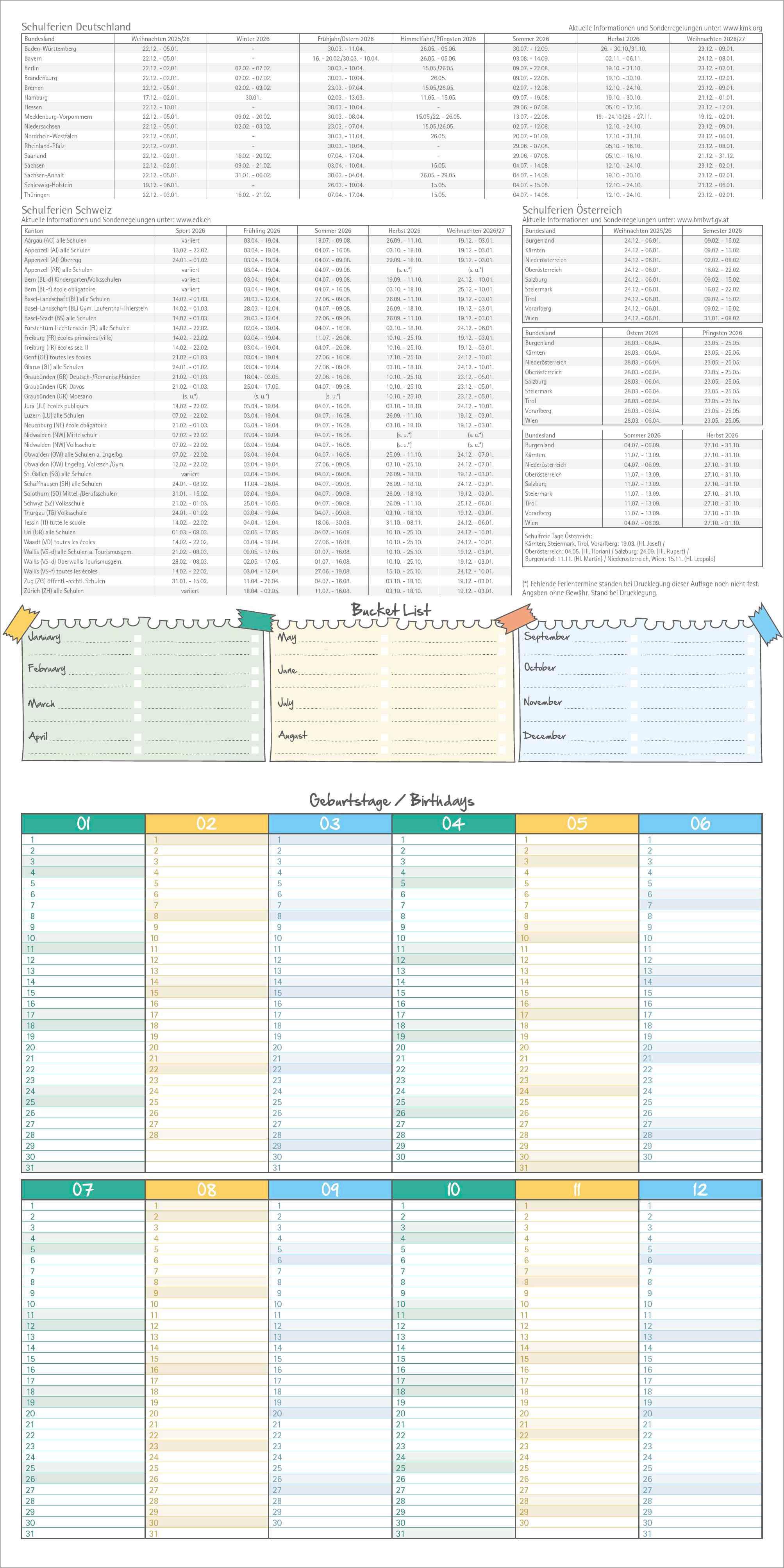 Beispielinhalt (Bild) Familienplaner Deluxe 2026 - Broschürenkalender 30x30 cm (30x60 geöffnet) - Kalender mit Platz für Notizen - 5 Spalten - Bildkalender - Wandkalender