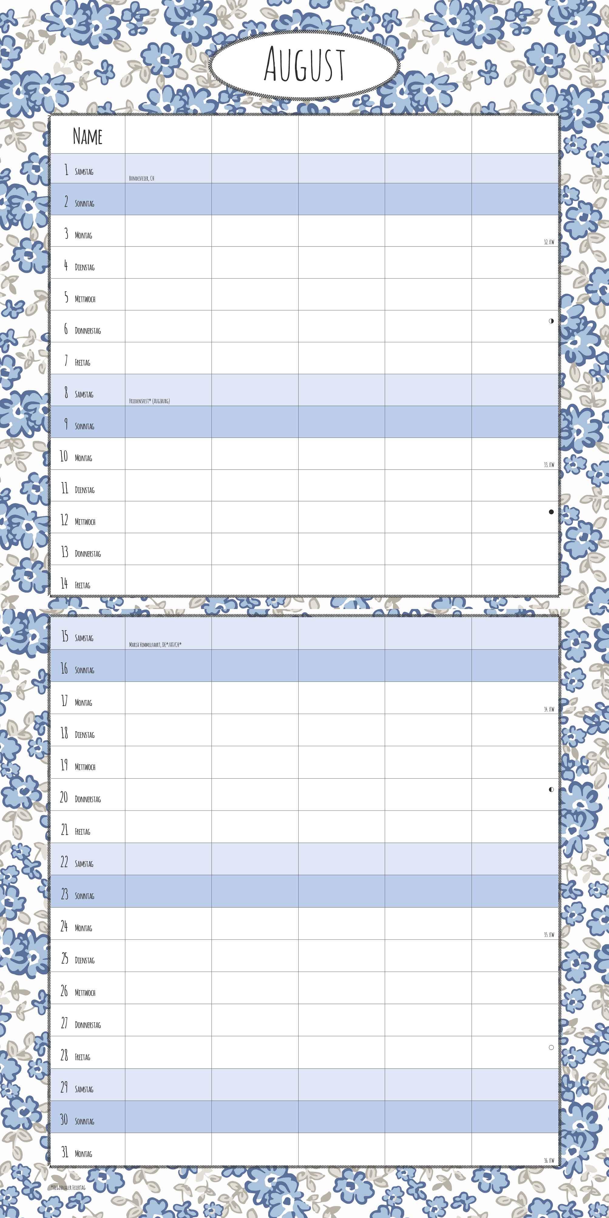 Beispielinhalt (Bild) Familienplaner Deluxe 2026 - Broschürenkalender 30x30 cm (30x60 geöffnet) - Kalender mit Platz für Notizen - 5 Spalten - Bildkalender - Wandkalender