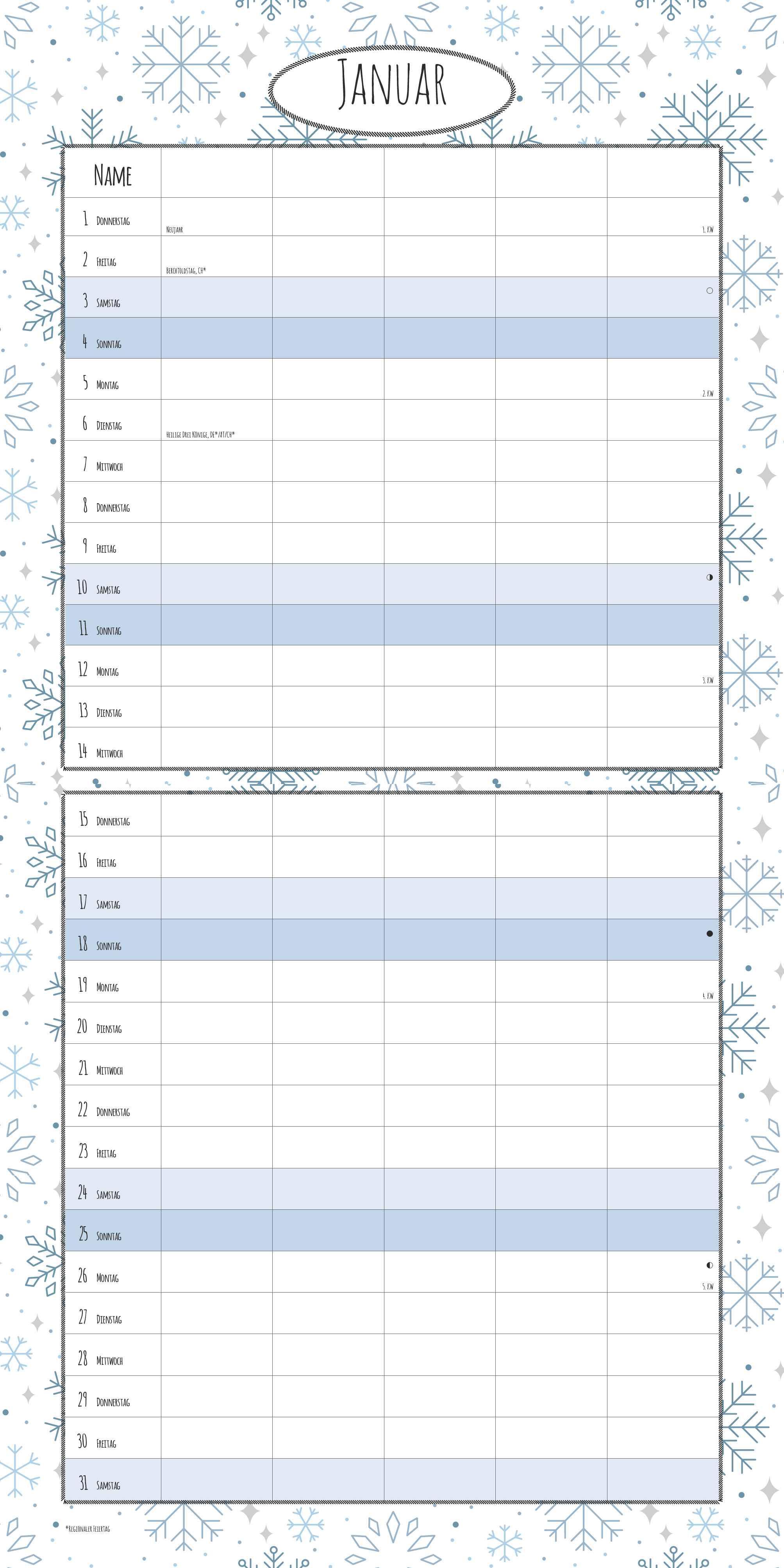 Beispielinhalt (Bild) Familienplaner Deluxe 2026 - Broschürenkalender 30x30 cm (30x60 geöffnet) - Kalender mit Platz für Notizen - 5 Spalten - Bildkalender - Wandkalender