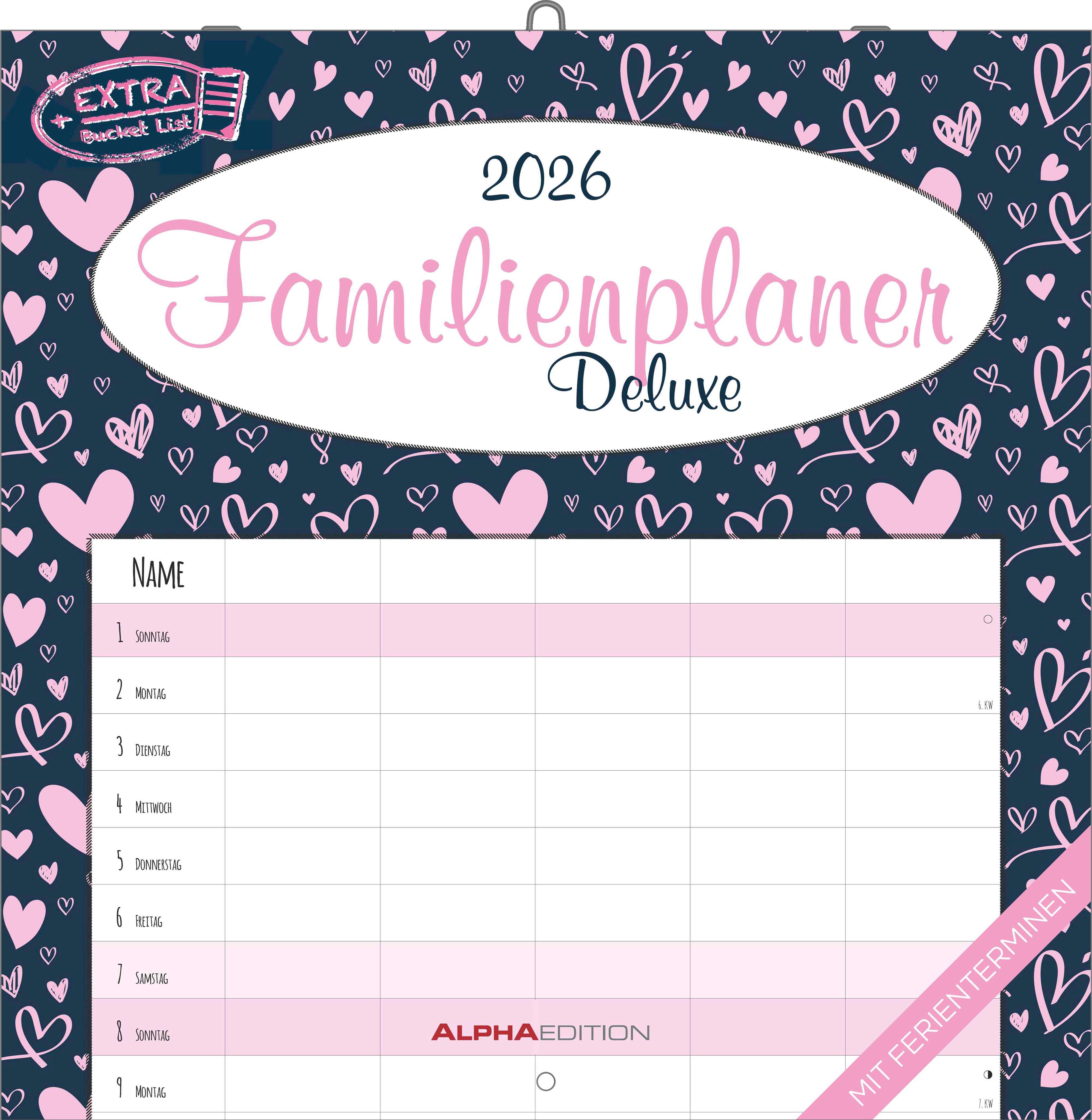 Vorderes Coverbild Familienplaner Deluxe 2026 - Broschürenkalender 30x30 cm (30x60 geöffnet) - Kalender mit Platz für Notizen - 5 Spalten - Bildkalender - Wandkalender