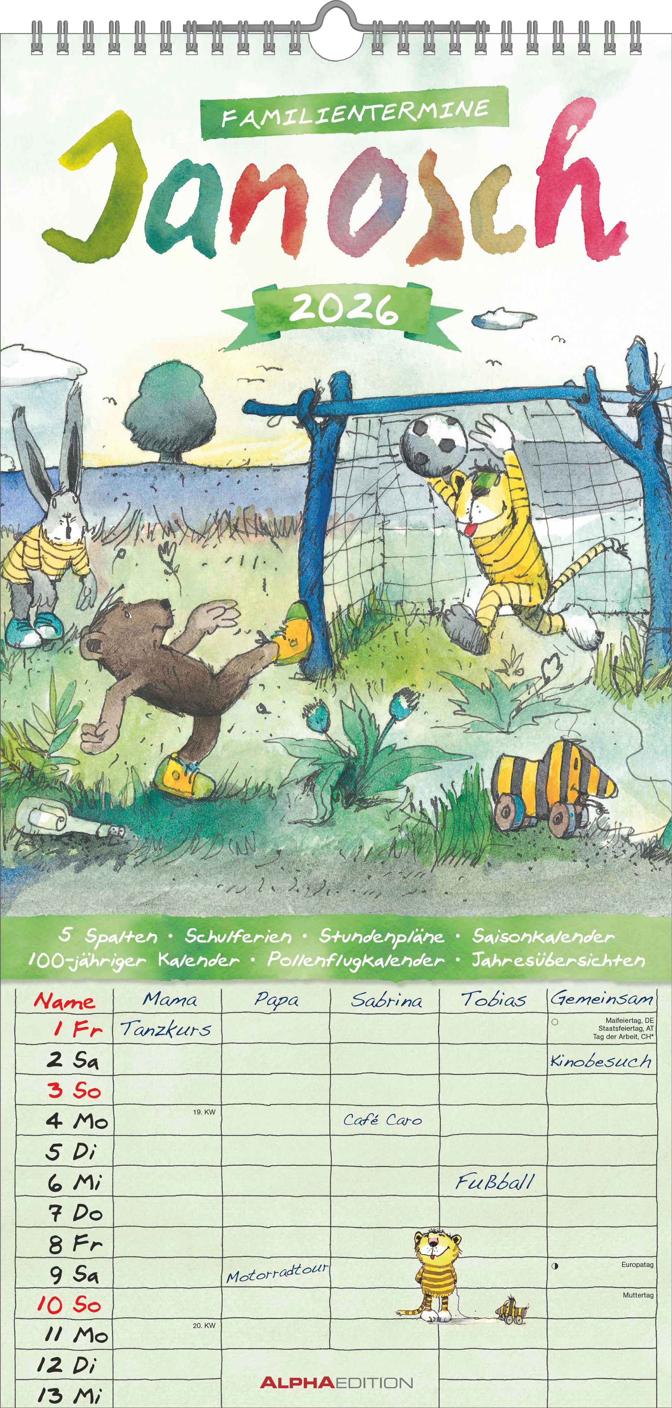 Vorderes Coverbild Janosch 2026 Familienplaner - Familien-Timer - Termin-Planer - Kinder-Kalender - Familien-Kalender - 22x45