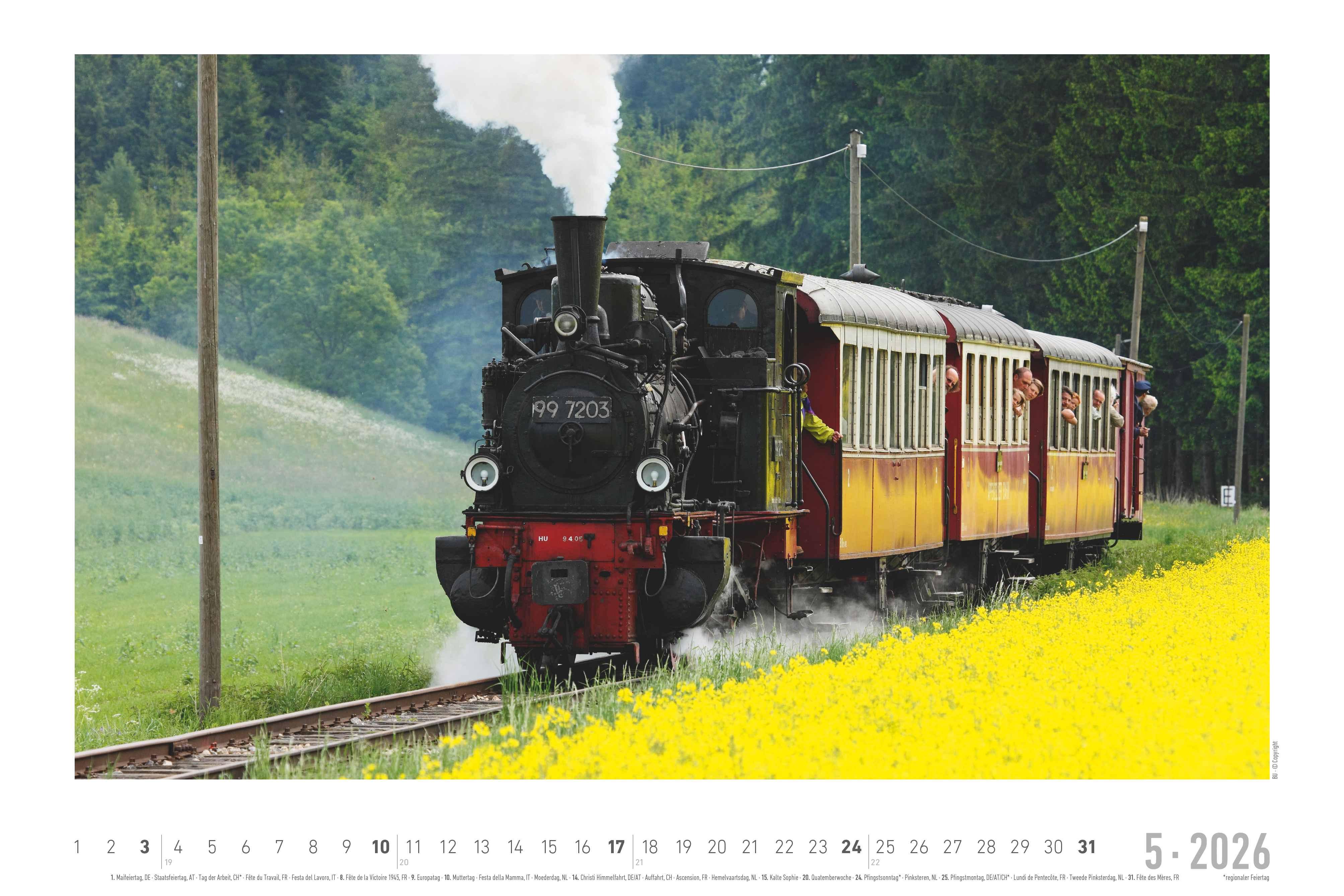 Beispielinhalt (Bild) Faszinierende Dampfloks 2026 - Bildkalender 49,5x33 cm
