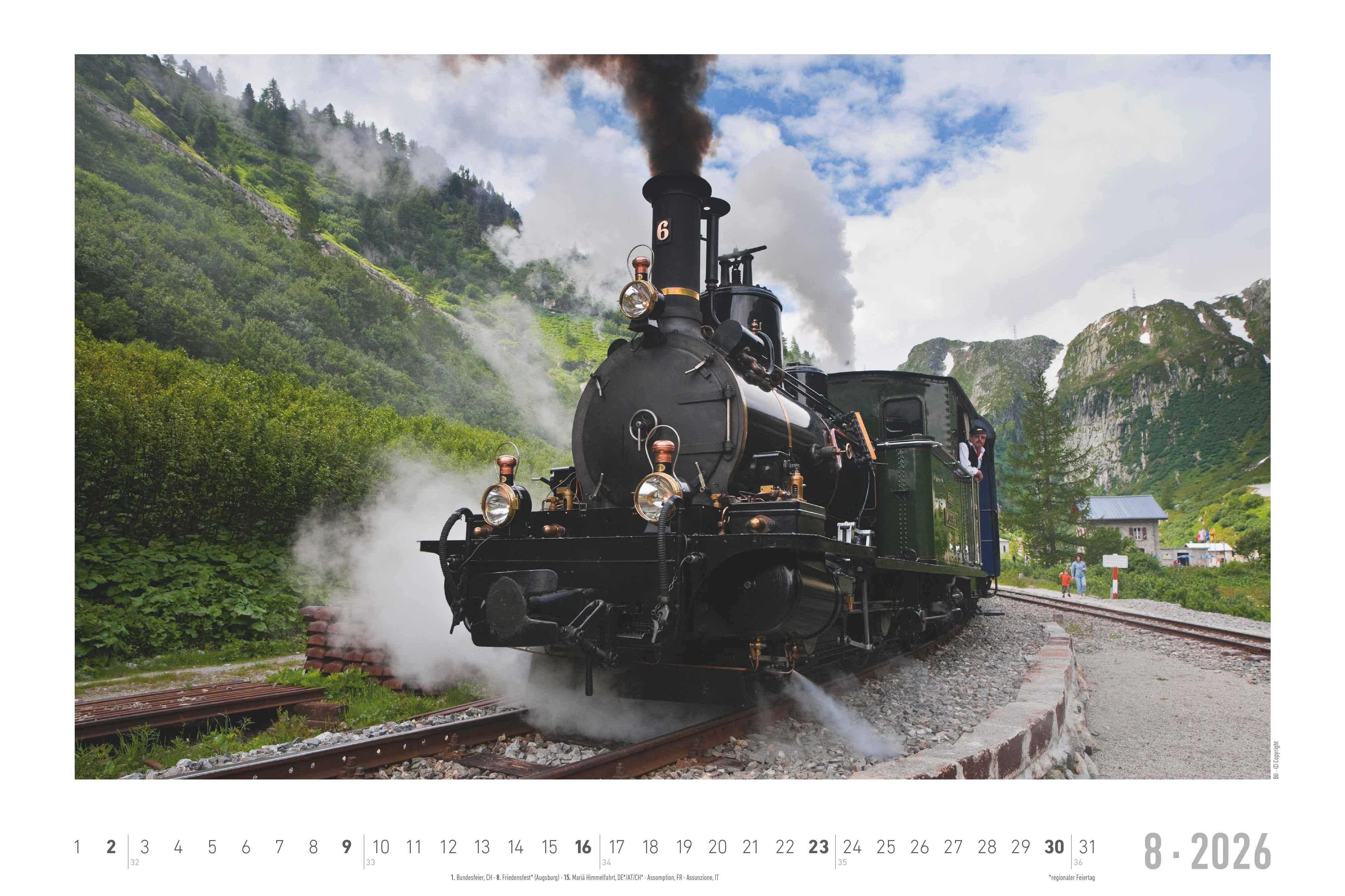 Beispielinhalt (Bild) Faszinierende Dampfloks 2026 - Bildkalender 49,5x33 cm