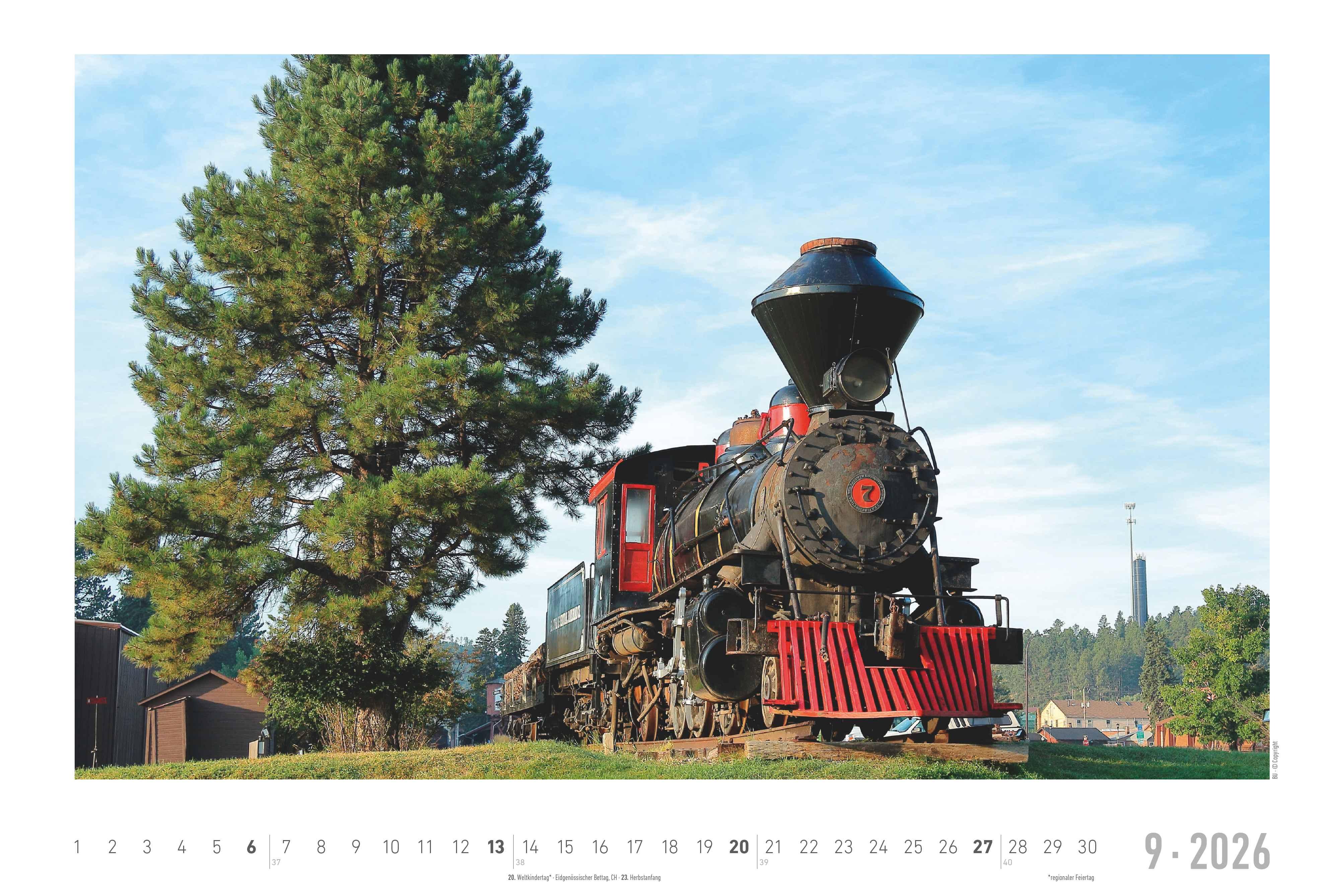 Beispielinhalt (Bild) Faszinierende Dampfloks 2026 - Bildkalender 49,5x33 cm