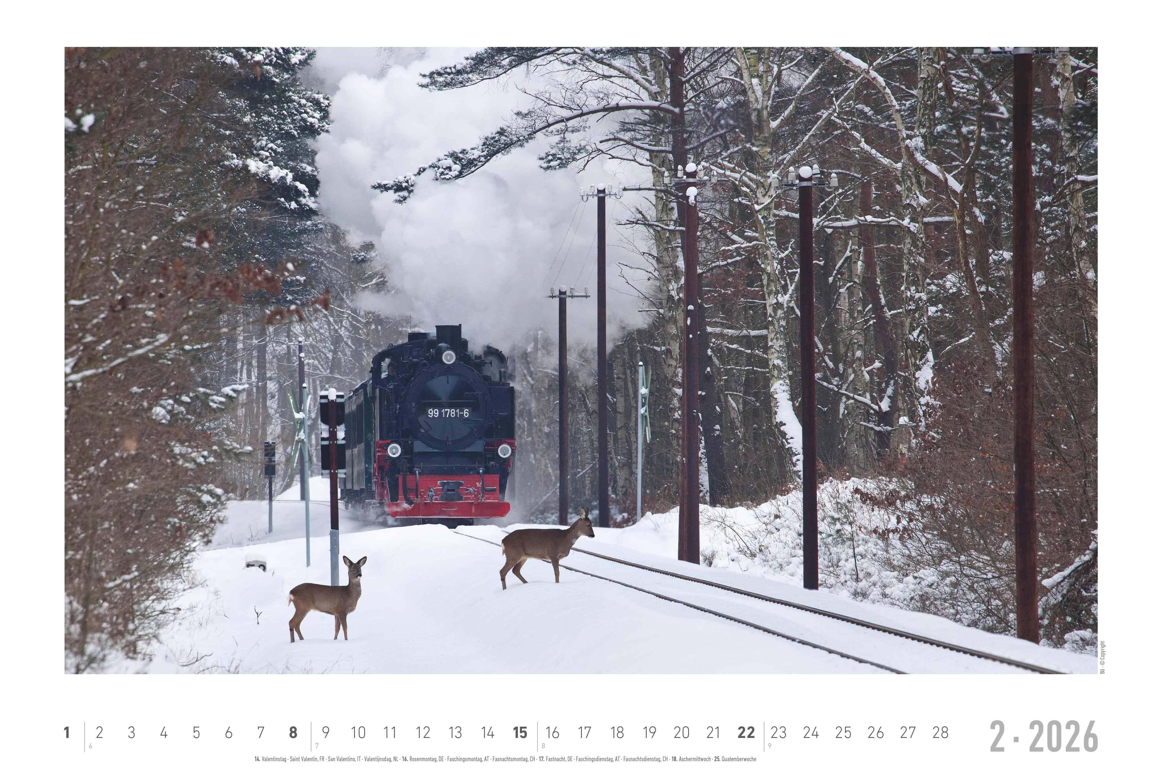 Beispielinhalt (Bild) Faszinierende Dampfloks 2026 - Bildkalender 49,5x33 cm