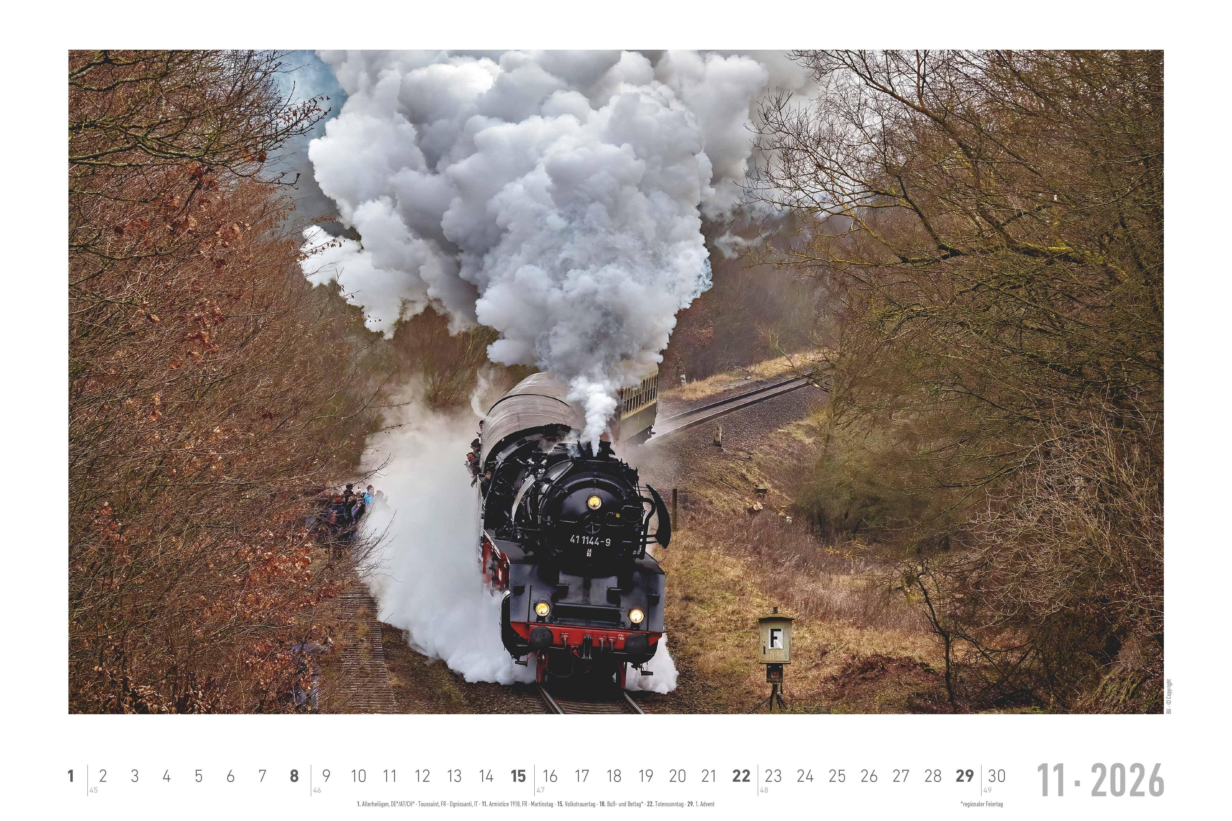 Beispielinhalt (Bild) Faszinierende Dampfloks 2026 - Bildkalender 49,5x33 cm