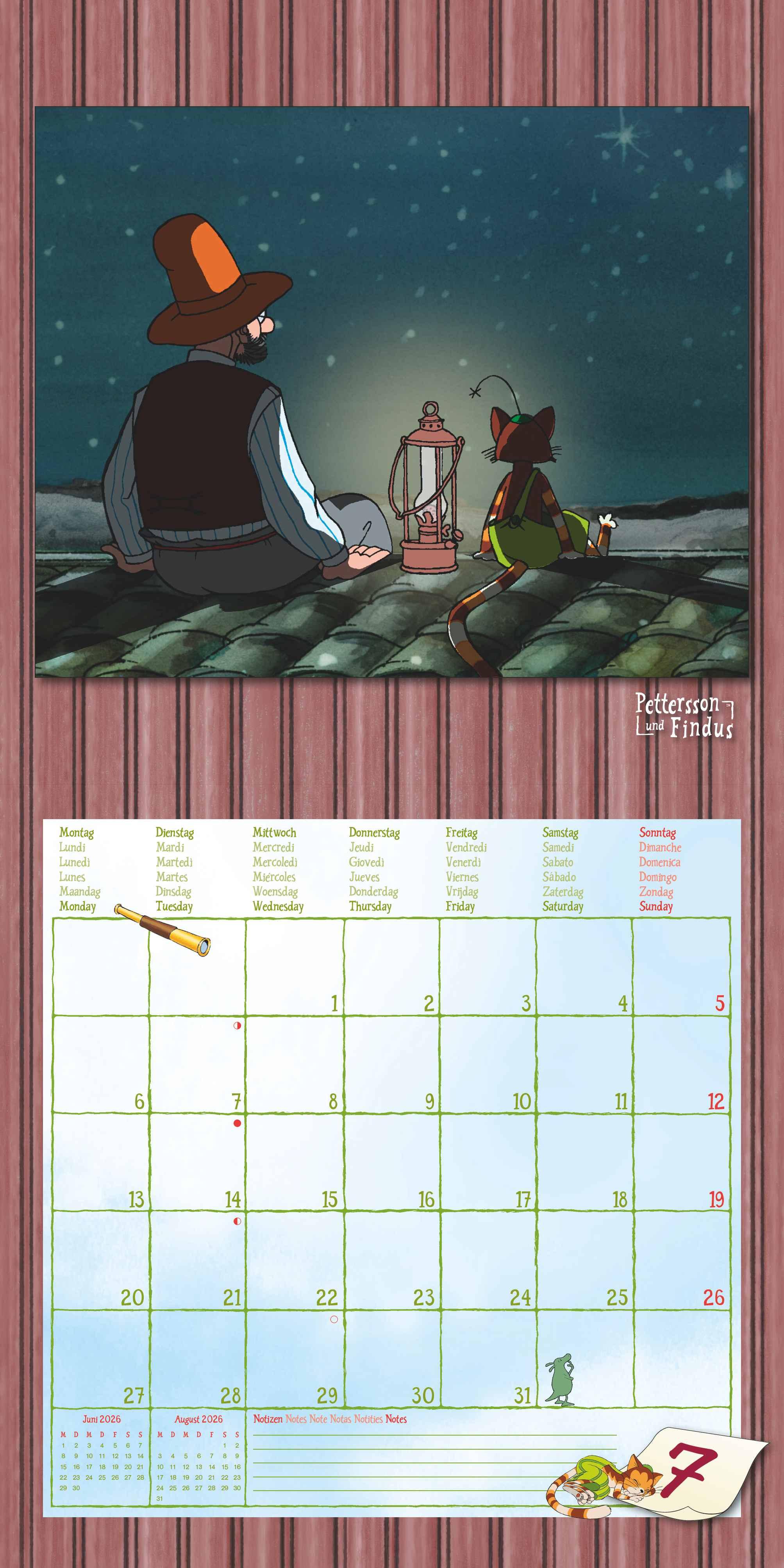 Beispielinhalt (Bild) Pettersson & Findus 2026 - Broschürenkalender 30x30 cm (30x60 geöffnet) - Kalender mit Platz für Notizen - mit herausnehmbarem Poster - Wandkalender