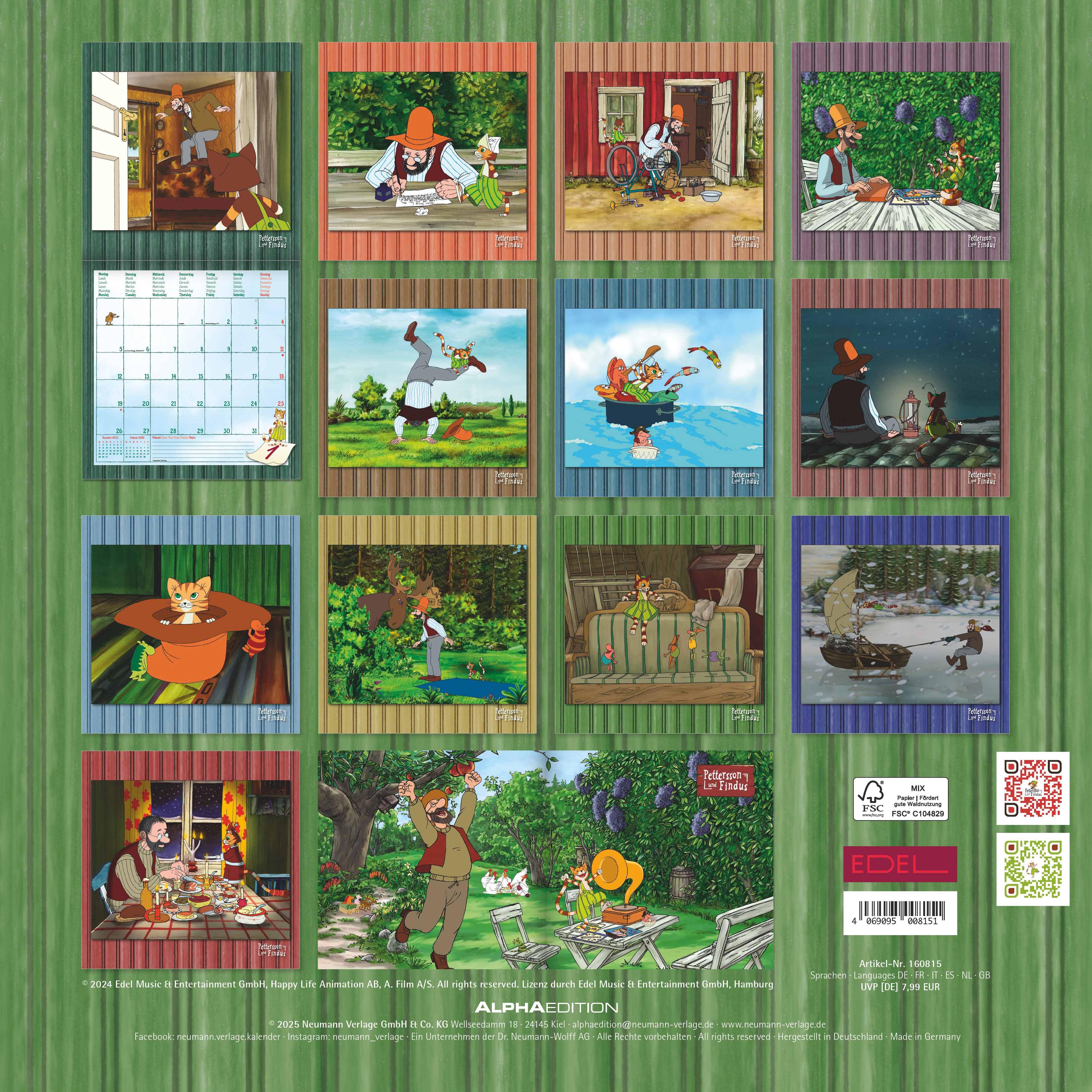 Rückseitencover Pettersson & Findus 2026 - Broschürenkalender 30x30 cm (30x60 geöffnet) - Kalender mit Platz für Notizen - mit herausnehmbarem Poster - Wandkalender