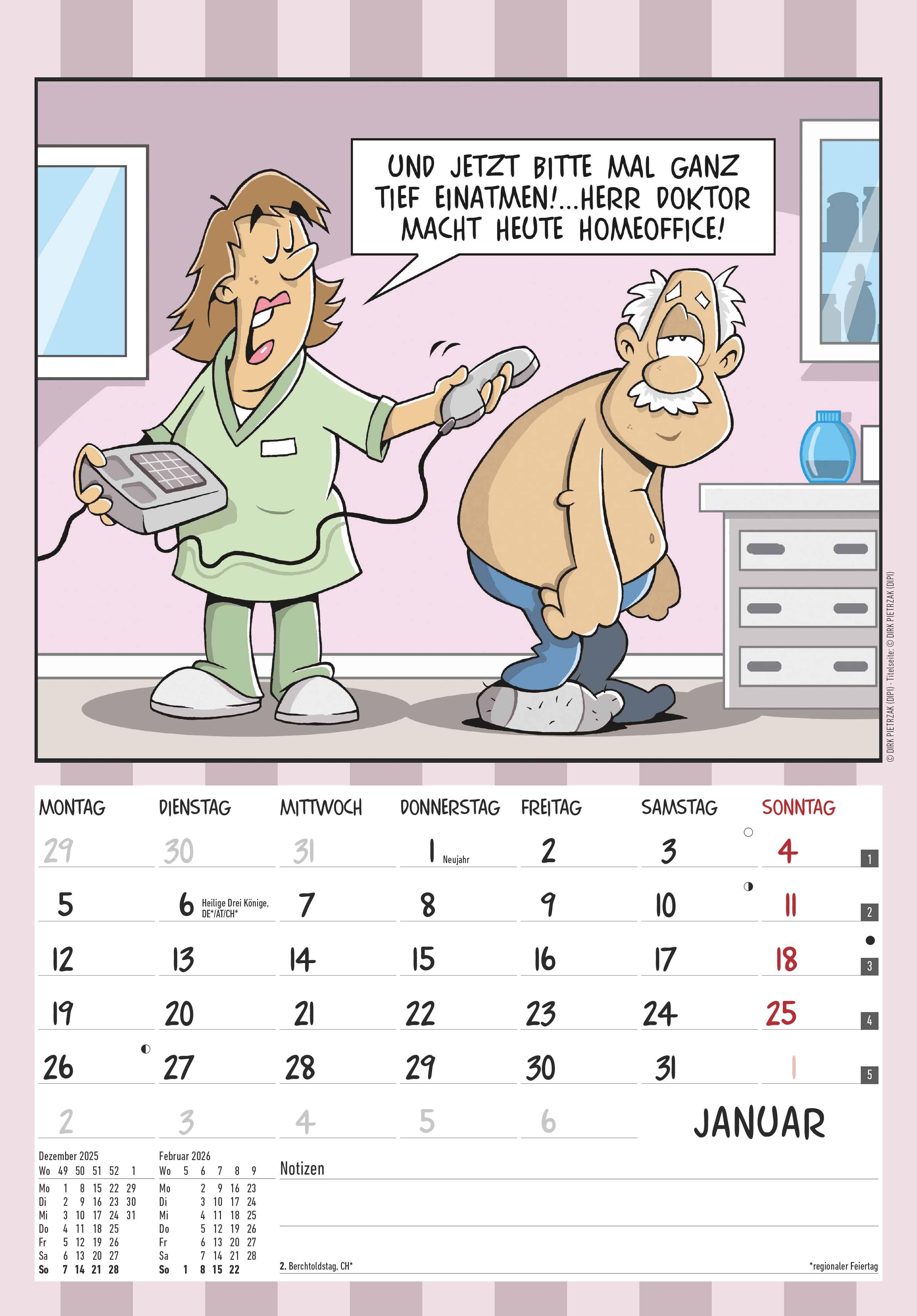 Beispielinhalt (Bild) Der Rentner-Kalender 2026 - Bild-Kalender 23,7x34 cm - mit lustigen Cartoons - Humor-Kalender - Comic - Wandkalender - mit Platz für Notizen - Alpha Edition