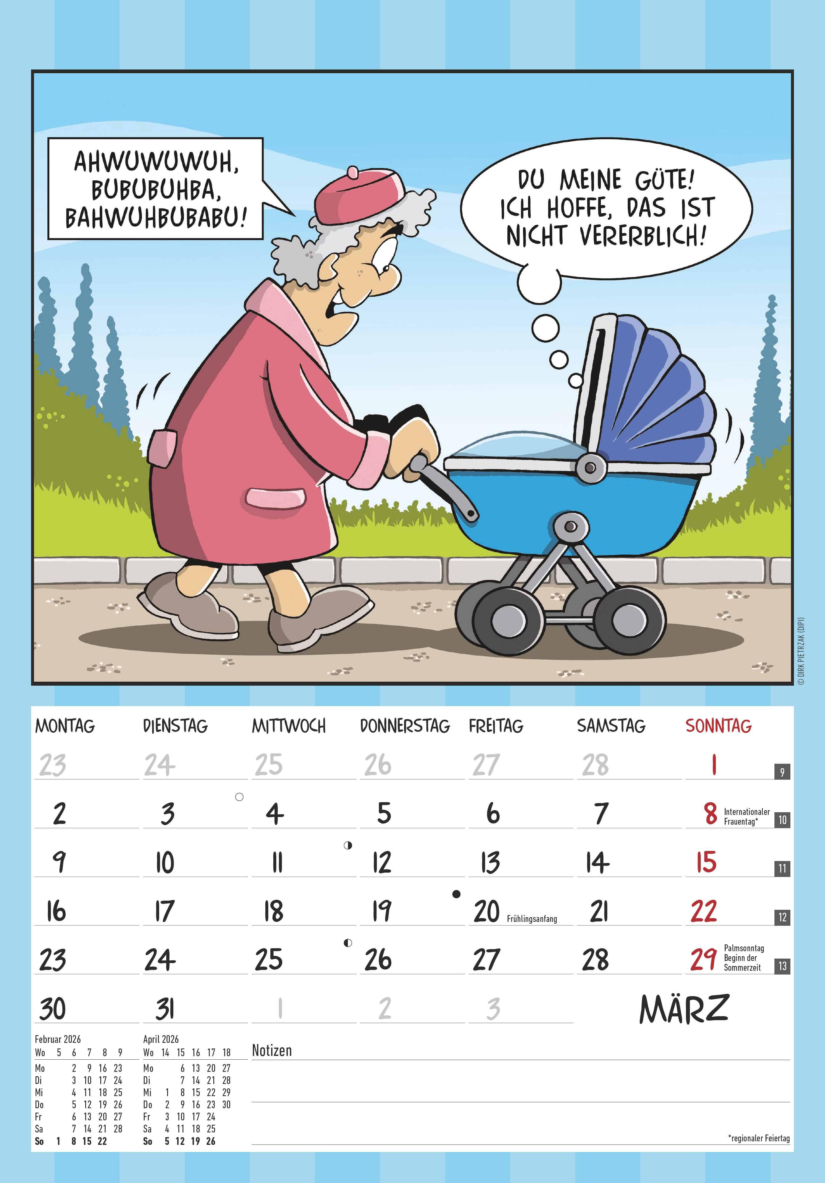 Beispielinhalt (Bild) Der Rentner-Kalender 2026 - Bild-Kalender 23,7x34 cm - mit lustigen Cartoons - Humor-Kalender - Comic - Wandkalender - mit Platz für Notizen - Alpha Edition