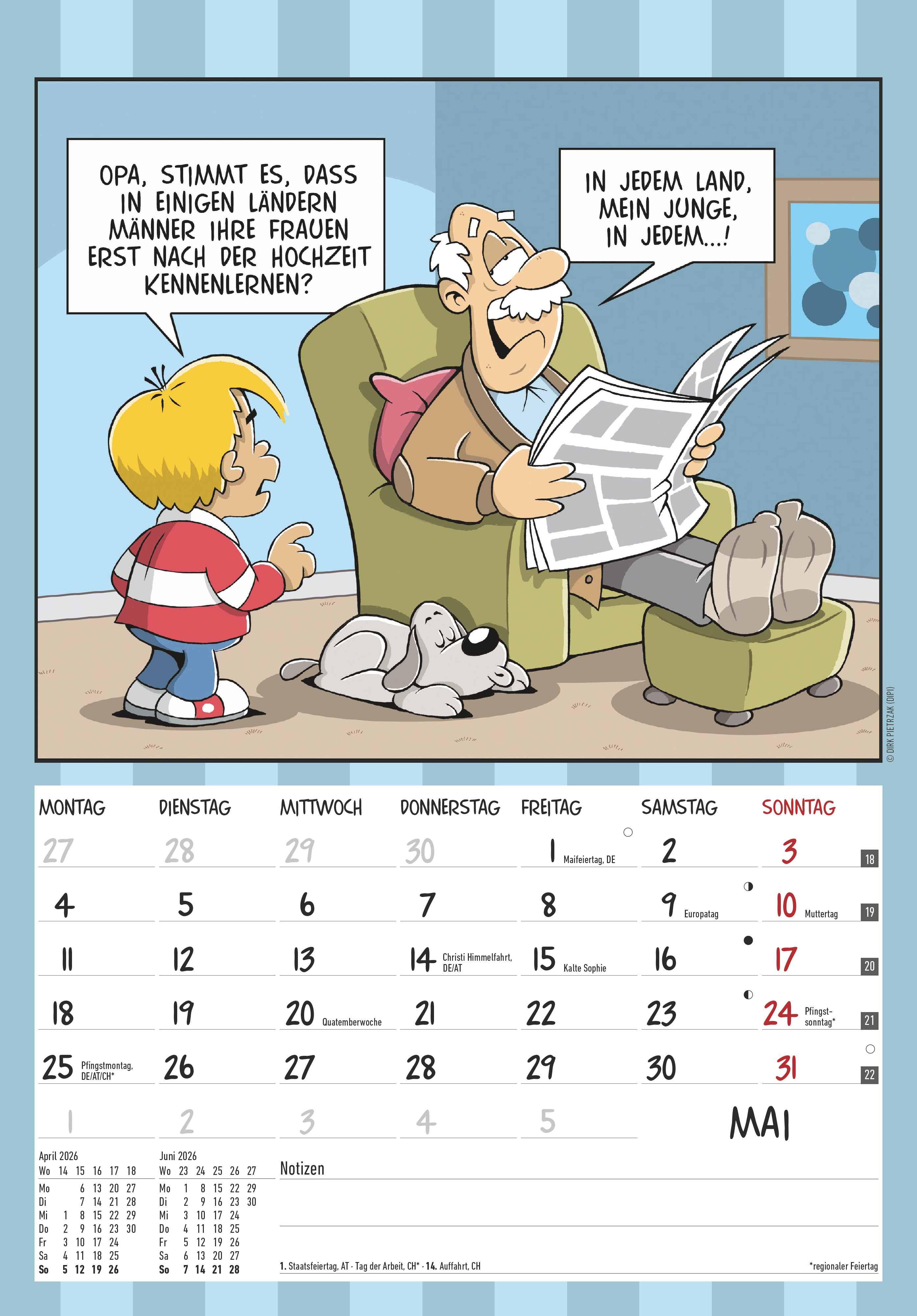Beispielinhalt (Bild) Der Rentner-Kalender 2026 - Bild-Kalender 23,7x34 cm - mit lustigen Cartoons - Humor-Kalender - Comic - Wandkalender - mit Platz für Notizen - Alpha Edition
