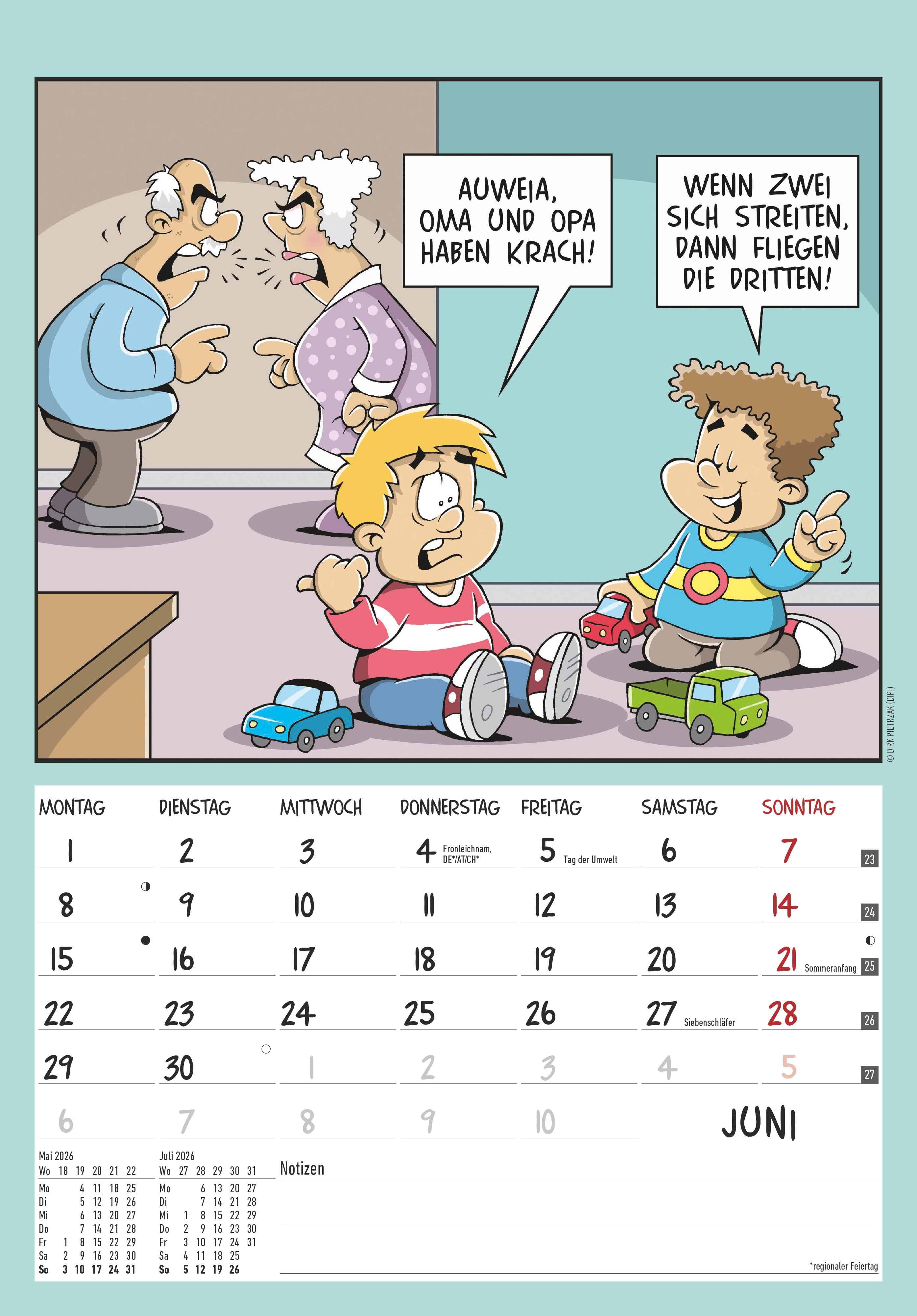 Beispielinhalt (Bild) Der Rentner-Kalender 2026 - Bild-Kalender 23,7x34 cm - mit lustigen Cartoons - Humor-Kalender - Comic - Wandkalender - mit Platz für Notizen - Alpha Edition