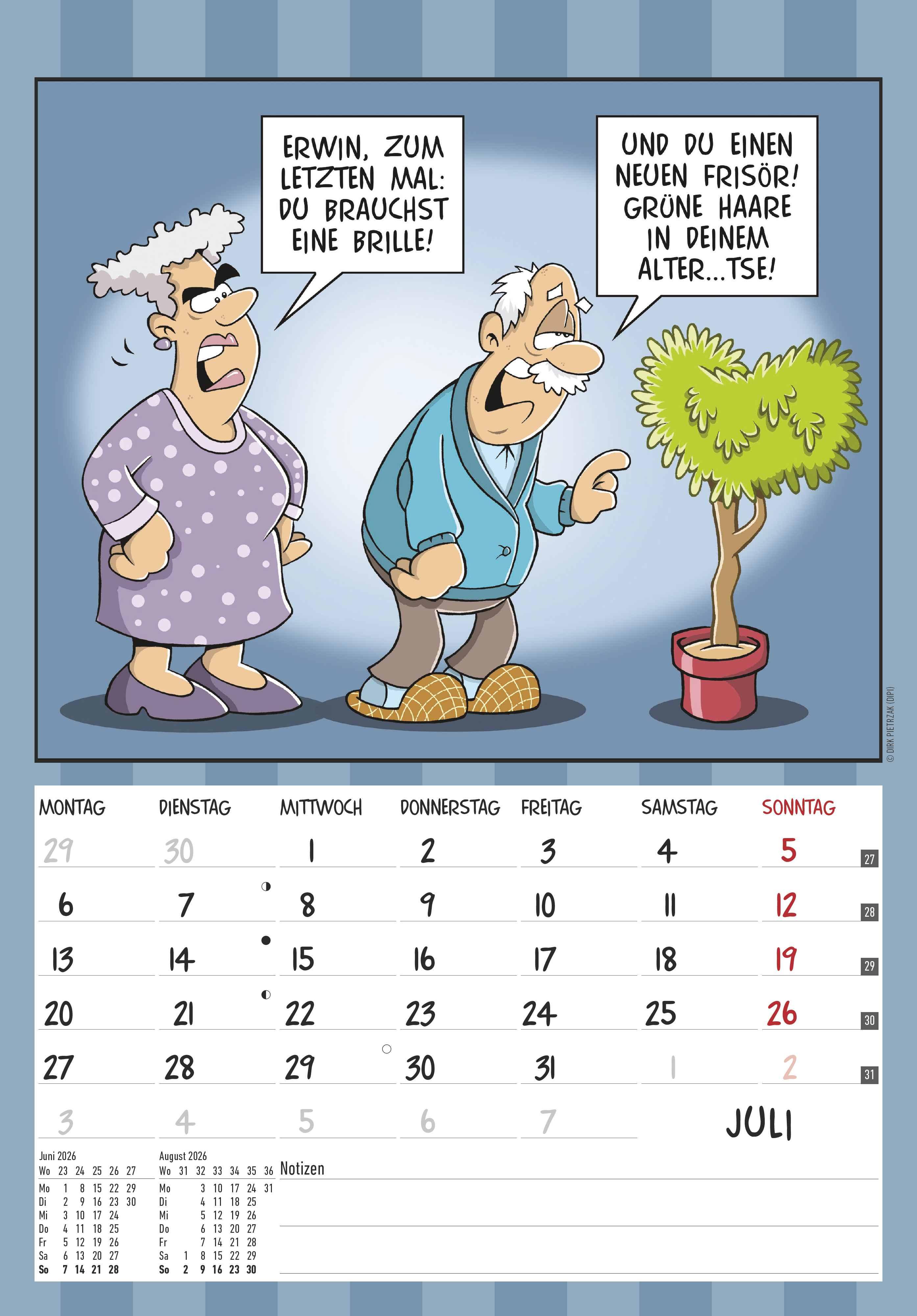 Beispielinhalt (Bild) Der Rentner-Kalender 2026 - Bild-Kalender 23,7x34 cm - mit lustigen Cartoons - Humor-Kalender - Comic - Wandkalender - mit Platz für Notizen - Alpha Edition