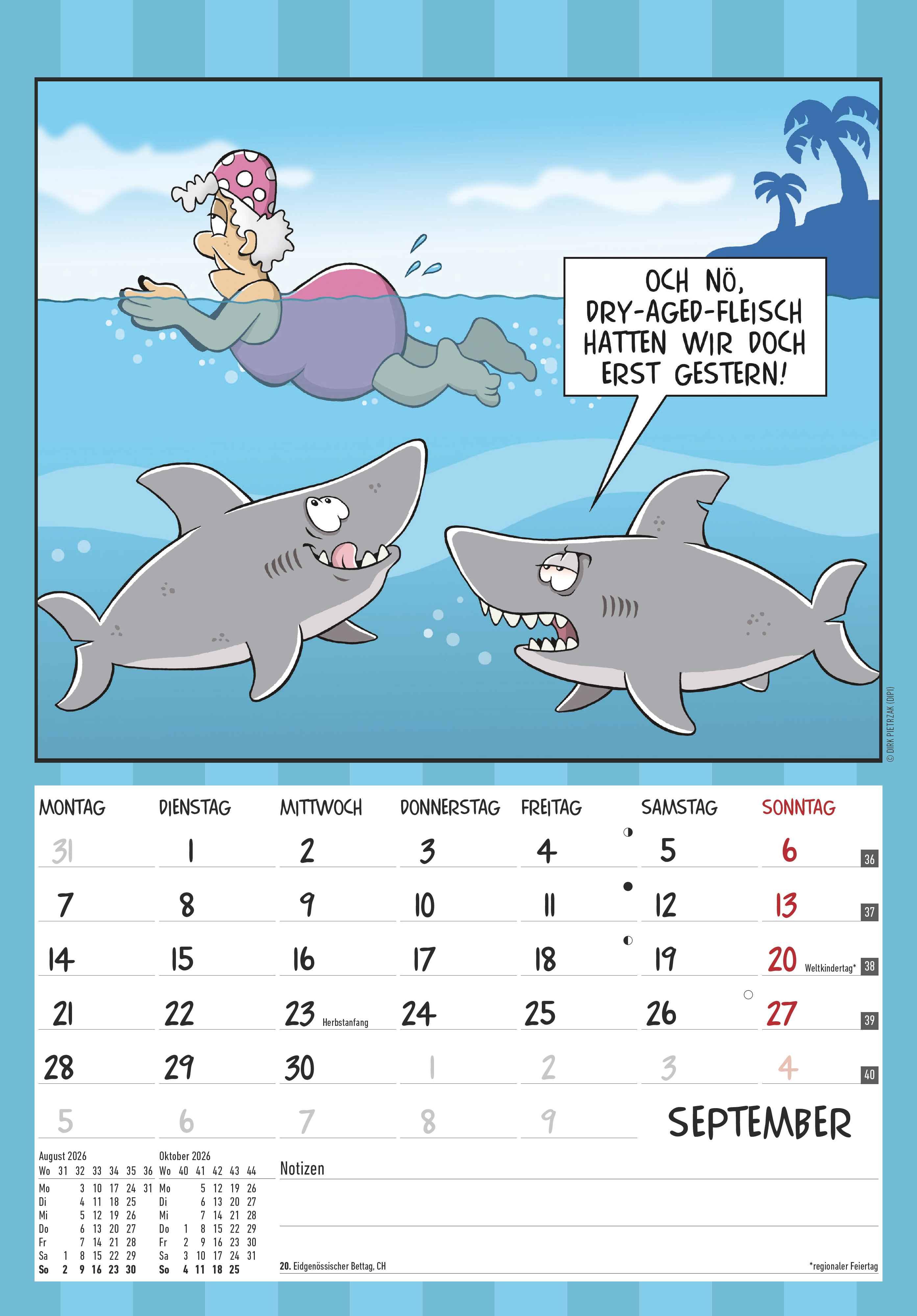 Beispielinhalt (Bild) Der Rentner-Kalender 2026 - Bild-Kalender 23,7x34 cm - mit lustigen Cartoons - Humor-Kalender - Comic - Wandkalender - mit Platz für Notizen - Alpha Edition