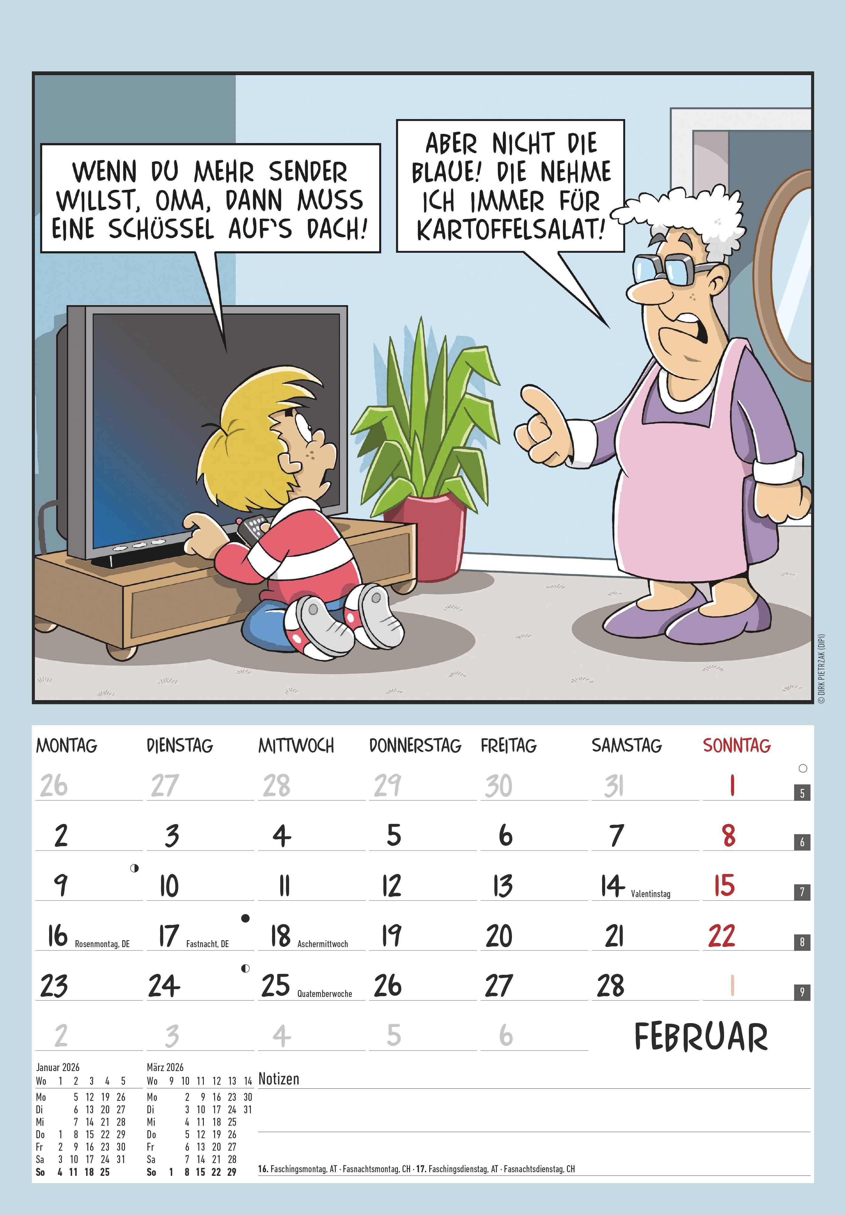 Beispielinhalt (Bild) Der Rentner-Kalender 2026 - Bild-Kalender 23,7x34 cm - mit lustigen Cartoons - Humor-Kalender - Comic - Wandkalender - mit Platz für Notizen - Alpha Edition