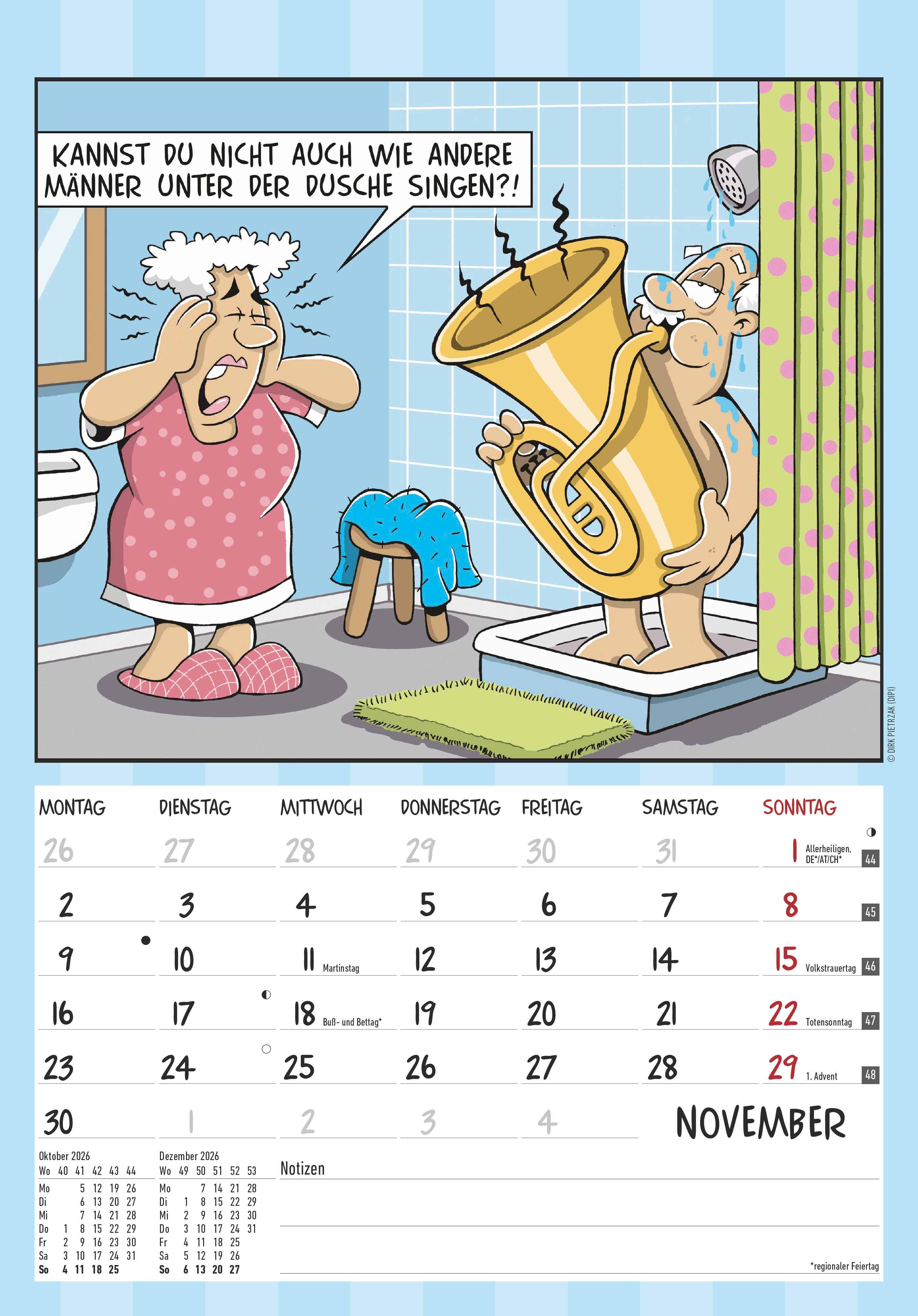 Beispielinhalt (Bild) Der Rentner-Kalender 2026 - Bild-Kalender 23,7x34 cm - mit lustigen Cartoons - Humor-Kalender - Comic - Wandkalender - mit Platz für Notizen - Alpha Edition