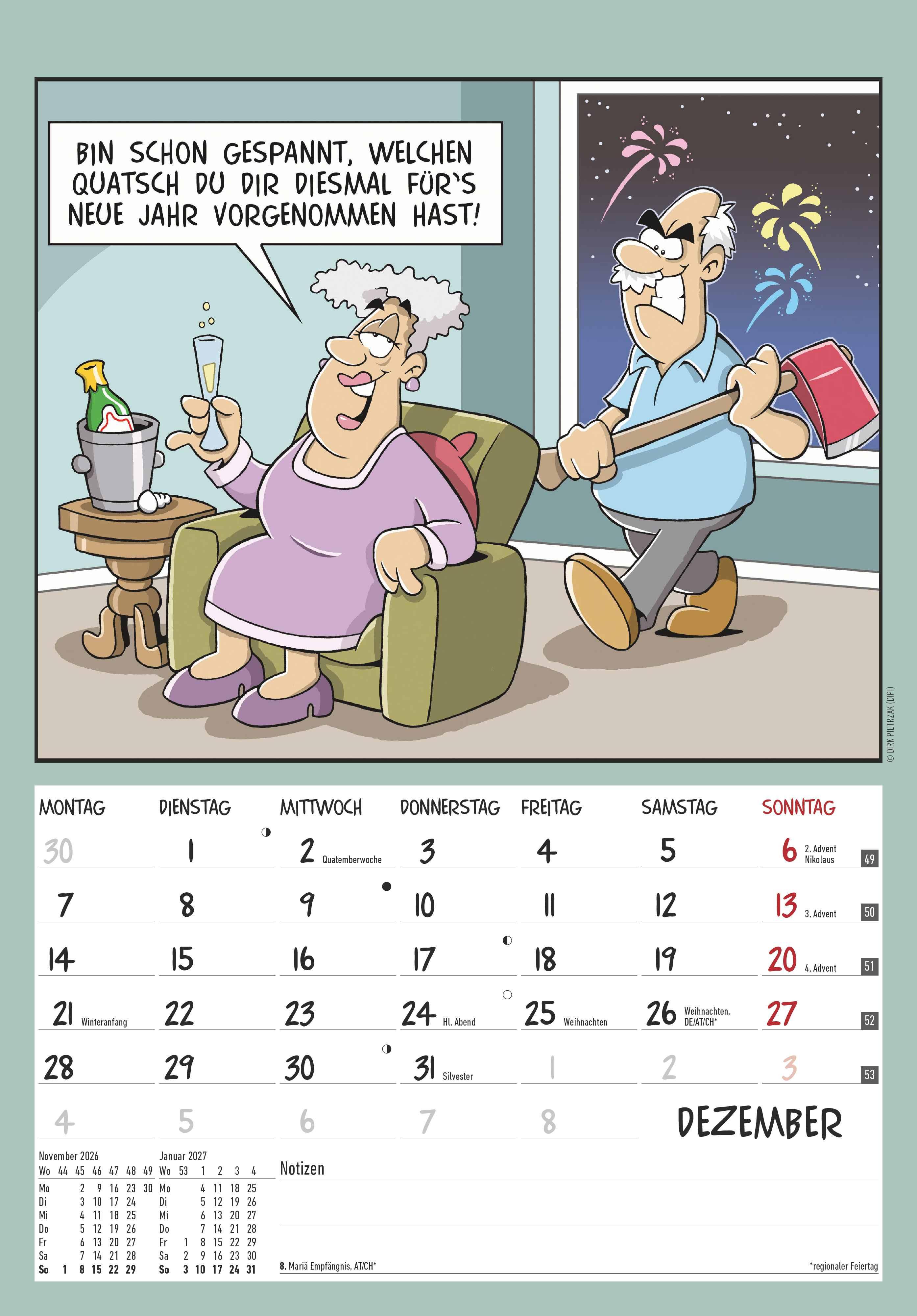 Beispielinhalt (Bild) Der Rentner-Kalender 2026 - Bild-Kalender 23,7x34 cm - mit lustigen Cartoons - Humor-Kalender - Comic - Wandkalender - mit Platz für Notizen - Alpha Edition