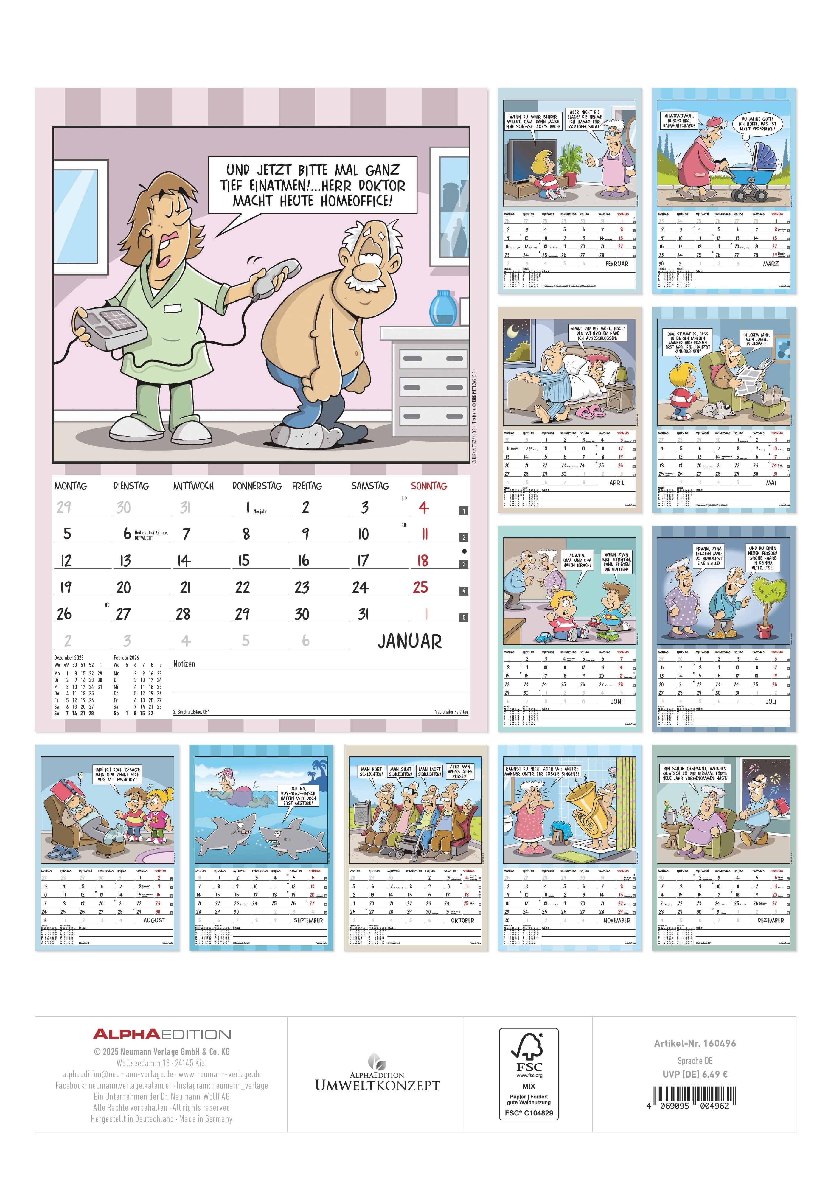 Rückseitencover Der Rentner-Kalender 2026 - Bild-Kalender 23,7x34 cm - mit lustigen Cartoons - Humor-Kalender - Comic - Wandkalender - mit Platz für Notizen - Alpha Edition