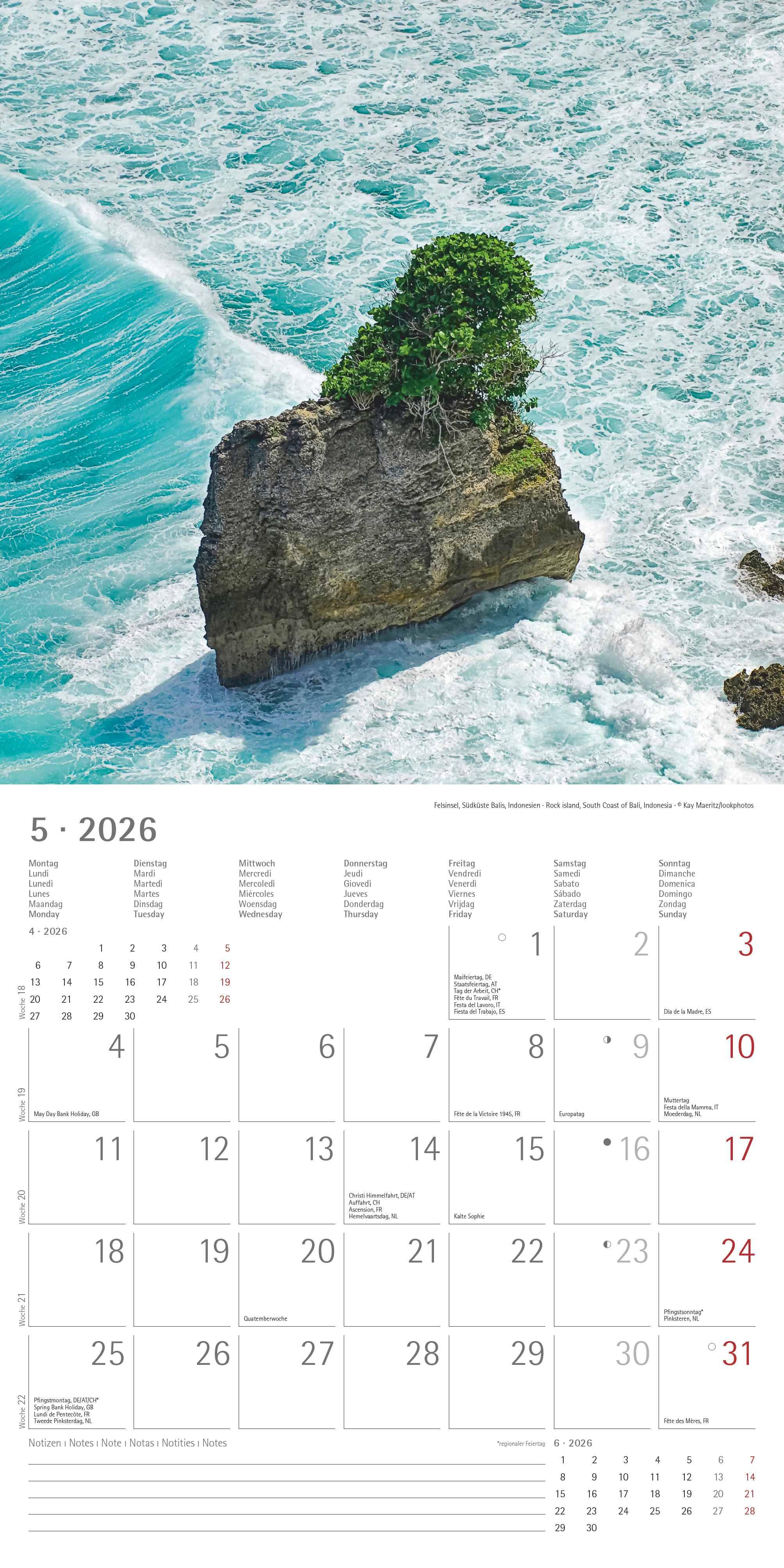 Beispielinhalt (Bild) Emotions 2026 - Broschürenkalender 30x30 cm (30x60 geöffnet) - Kalender mit Platz für Notizen - Emotionen - Bildkalender - Wandplaner - Wandkalender
